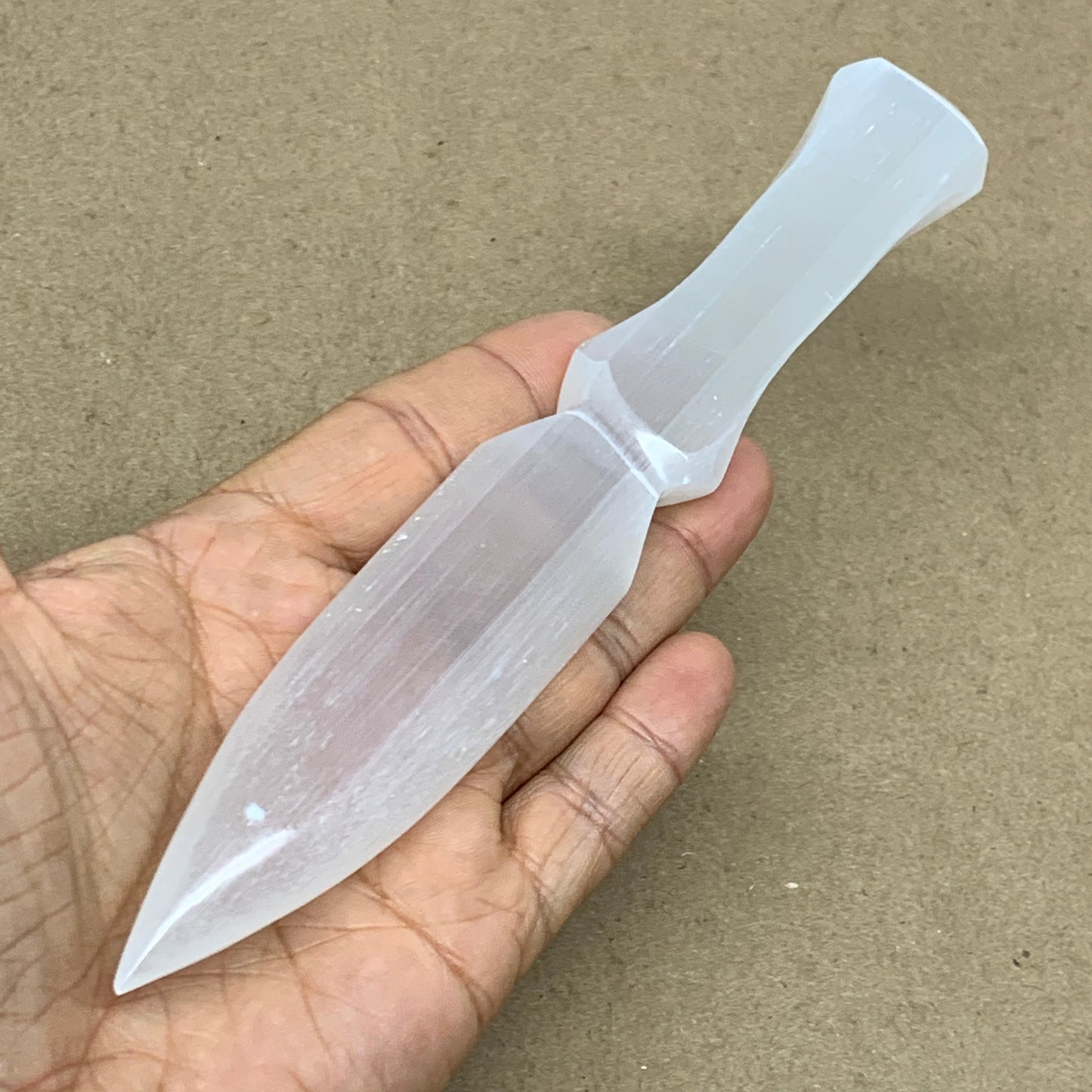 114g, 7.5"x1.1"x0.6", Natural Selenite Crystal Dagger (Satin Spar), B36902