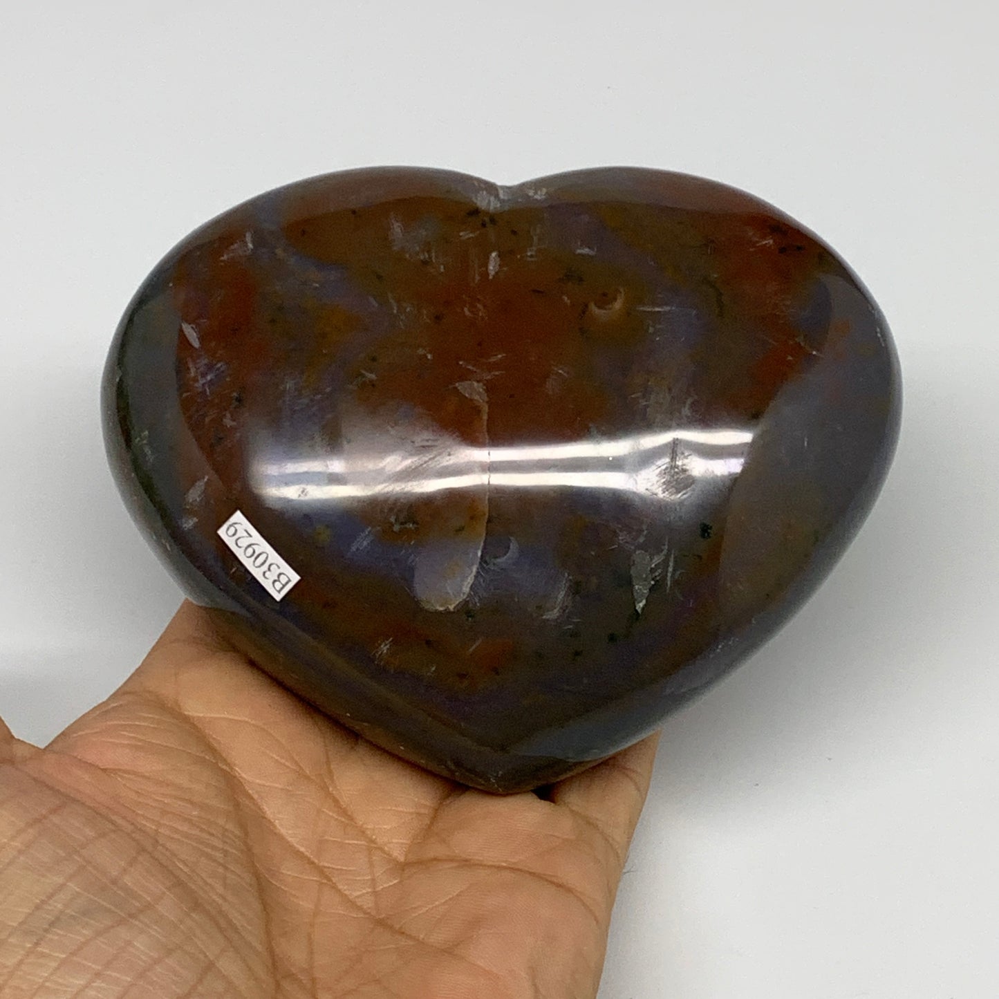 1.75 lbs, 3.8"x3.5"x2.1" Ocean Jasper Heart Polished Healing Crystal, B30929