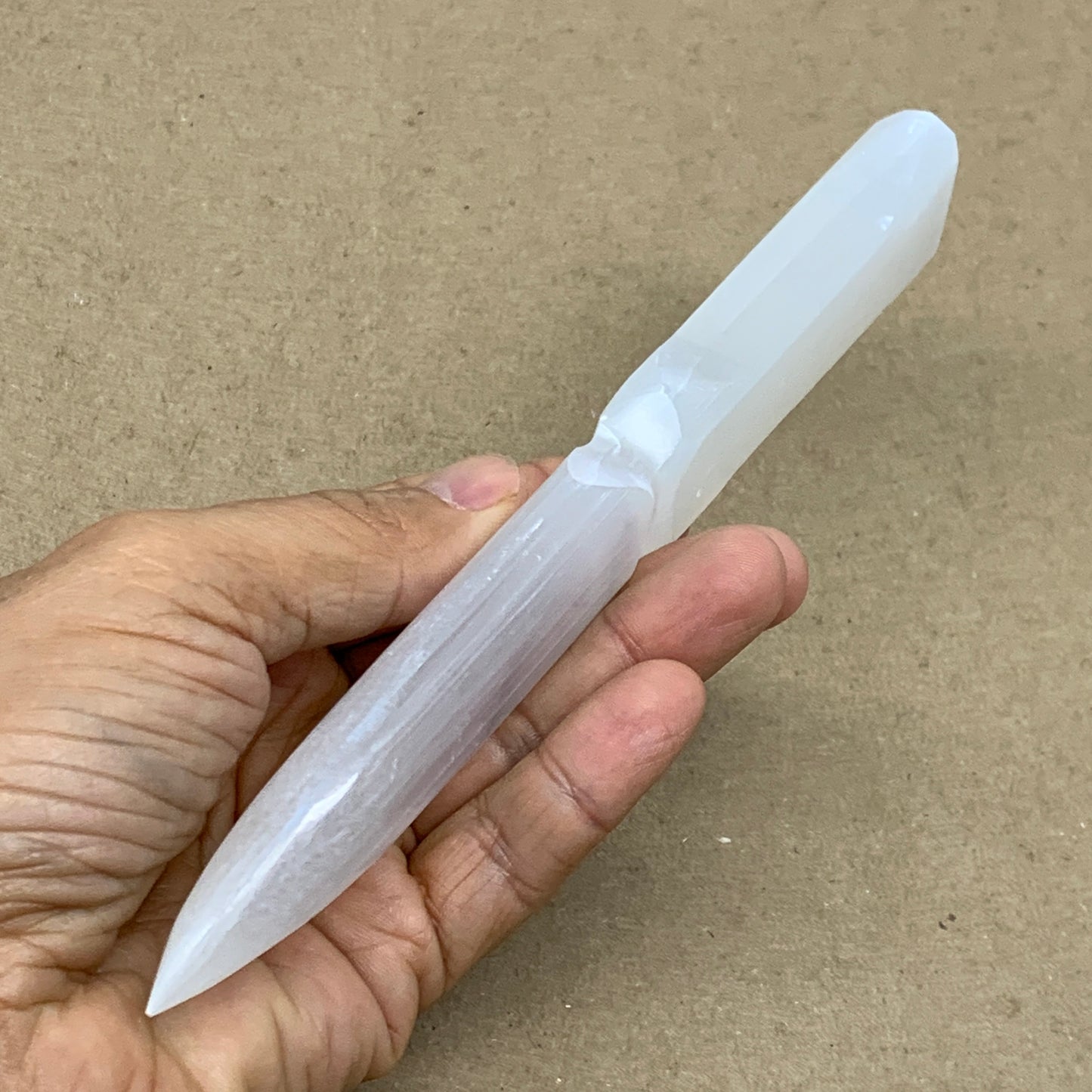 114g, 7.5"x1.1"x0.6", Natural Selenite Crystal Dagger (Satin Spar), B36902