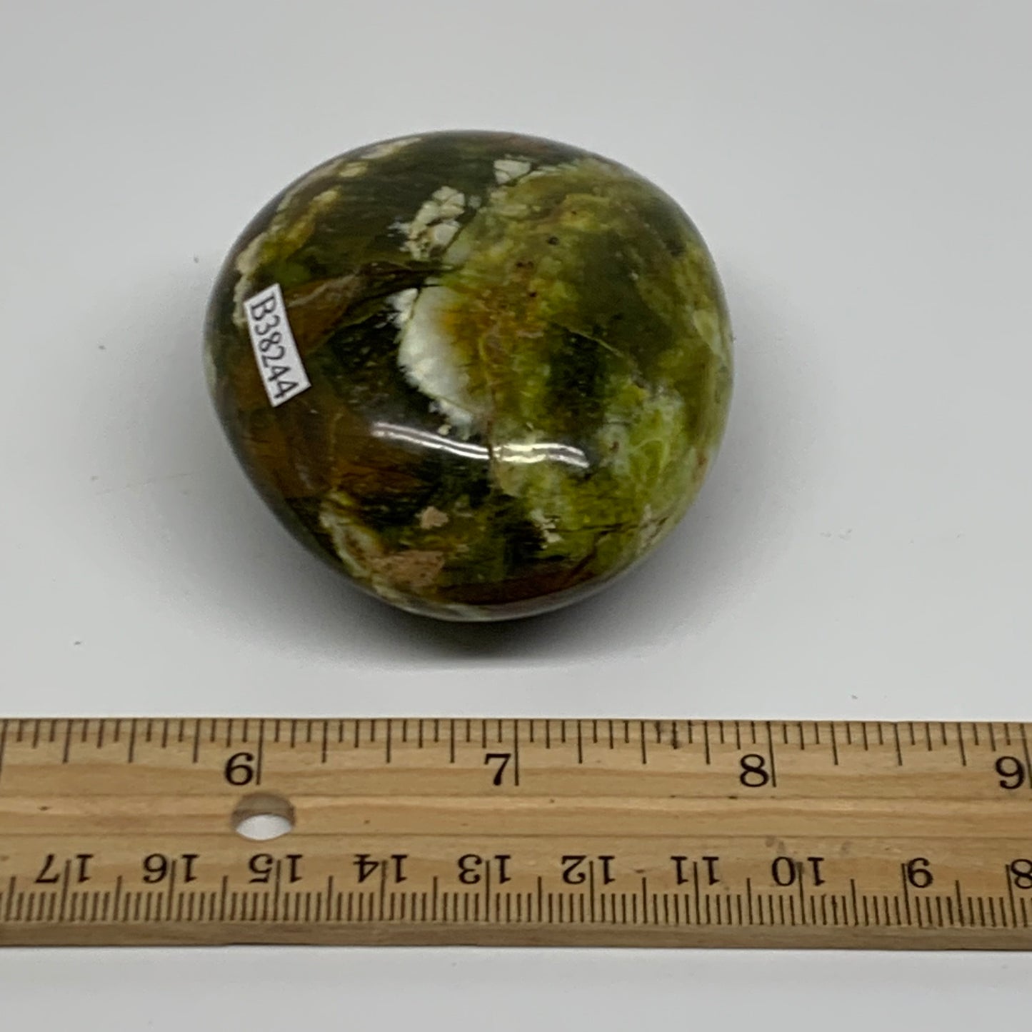 163.2g, 2.6"x2.2"x1.3", Green Opal Crystal PalmStone Polished Reiki, B38244