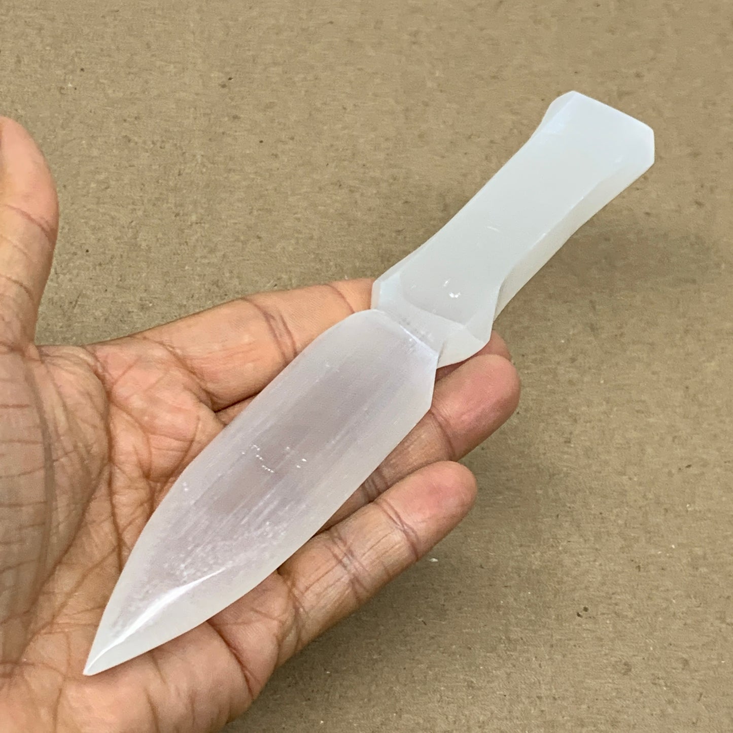 114g, 7.5"x1.1"x0.6", Natural Selenite Crystal Dagger (Satin Spar), B36902