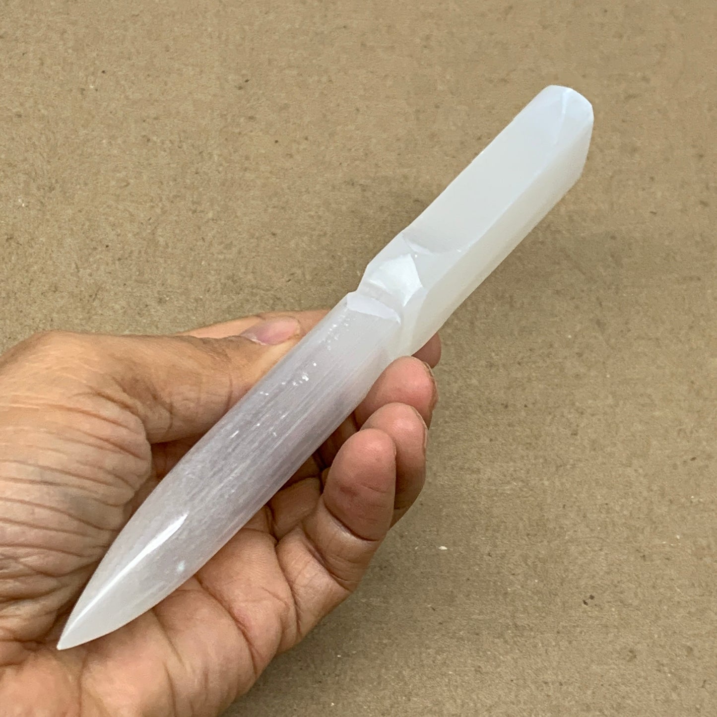 114g, 7.5"x1.1"x0.6", Natural Selenite Crystal Dagger (Satin Spar), B36902