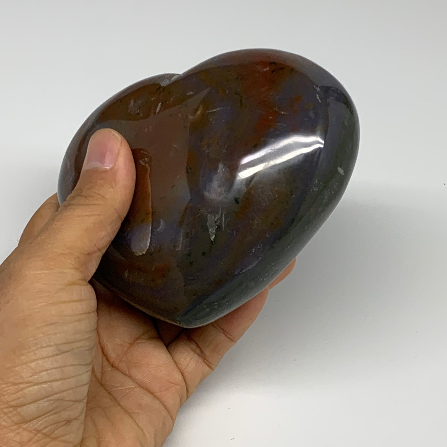 1.75 lbs, 3.8"x3.5"x2.1" Ocean Jasper Heart Polished Healing Crystal, B30929