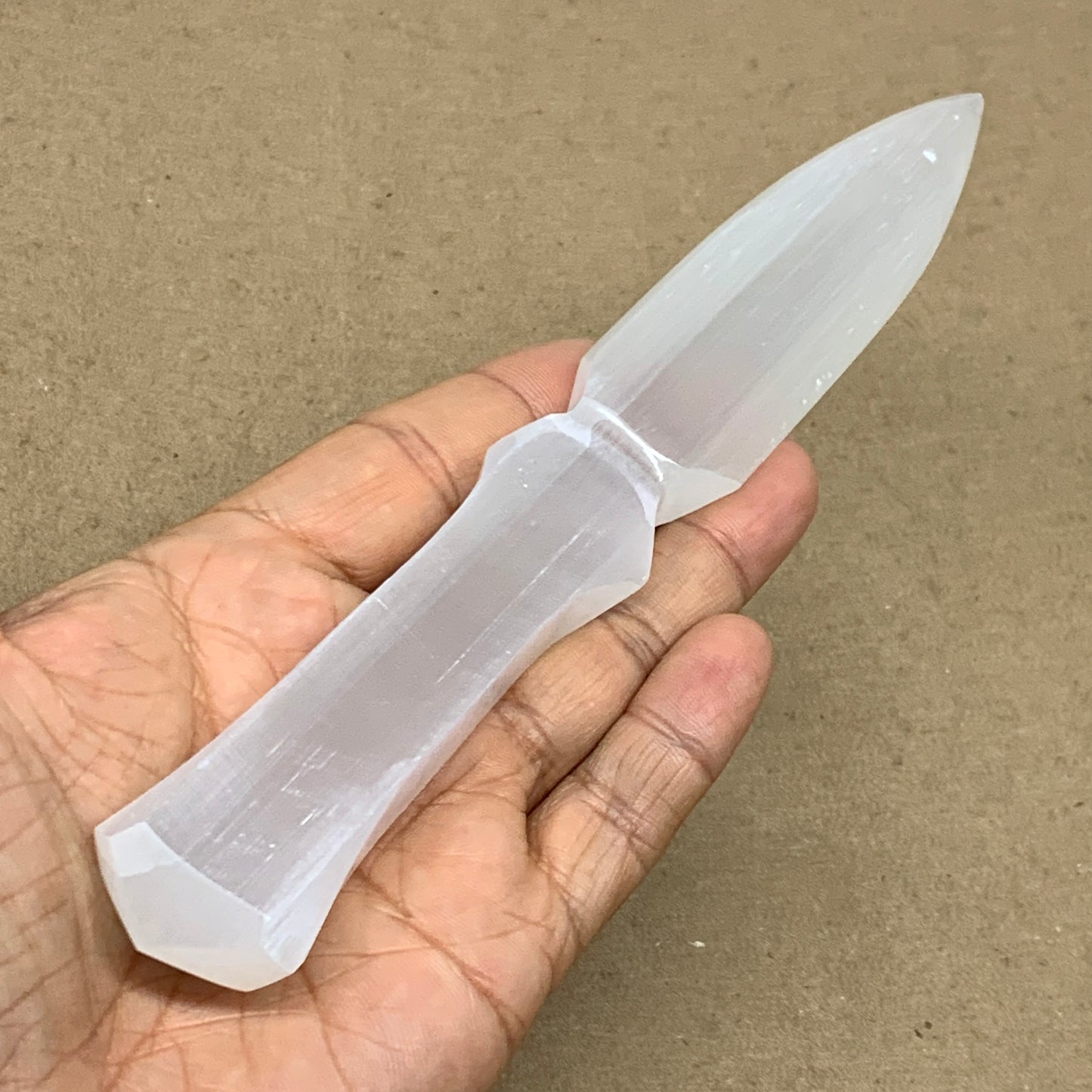 114g, 7.5"x1.1"x0.6", Natural Selenite Crystal Dagger (Satin Spar), B36902