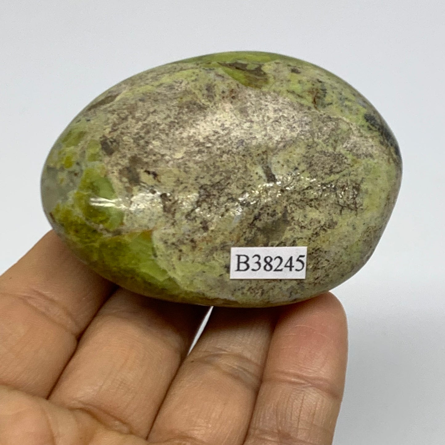111.8g, 2.7"x2.1"x1.1", Green Opal Crystal PalmStone Polished Reiki, B38245