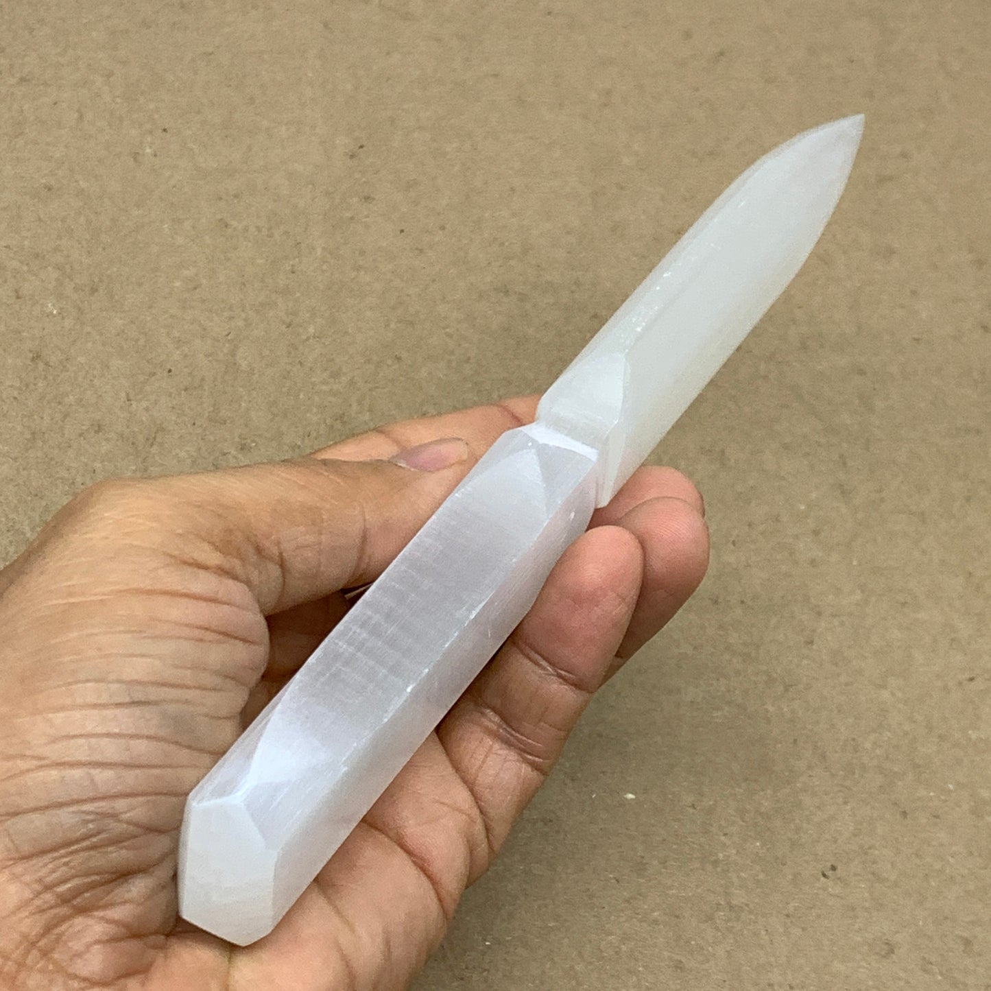 114g, 7.5"x1.1"x0.6", Natural Selenite Crystal Dagger (Satin Spar), B36902