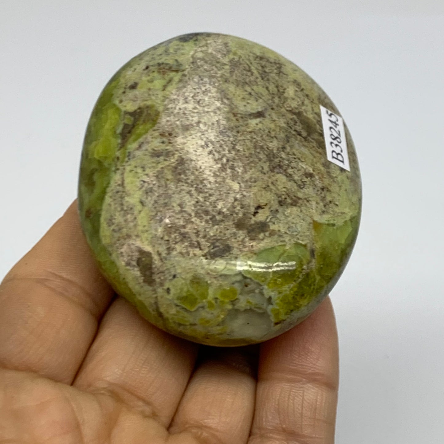 111.8g, 2.7"x2.1"x1.1", Green Opal Crystal PalmStone Polished Reiki, B38245