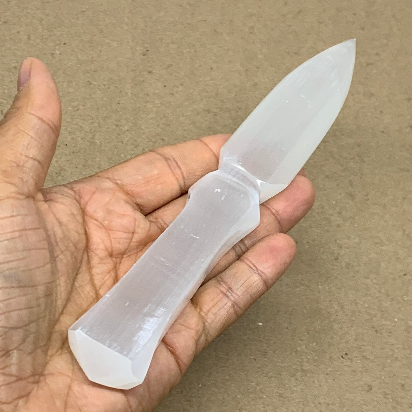 114g, 7.5"x1.1"x0.6", Natural Selenite Crystal Dagger (Satin Spar), B36902