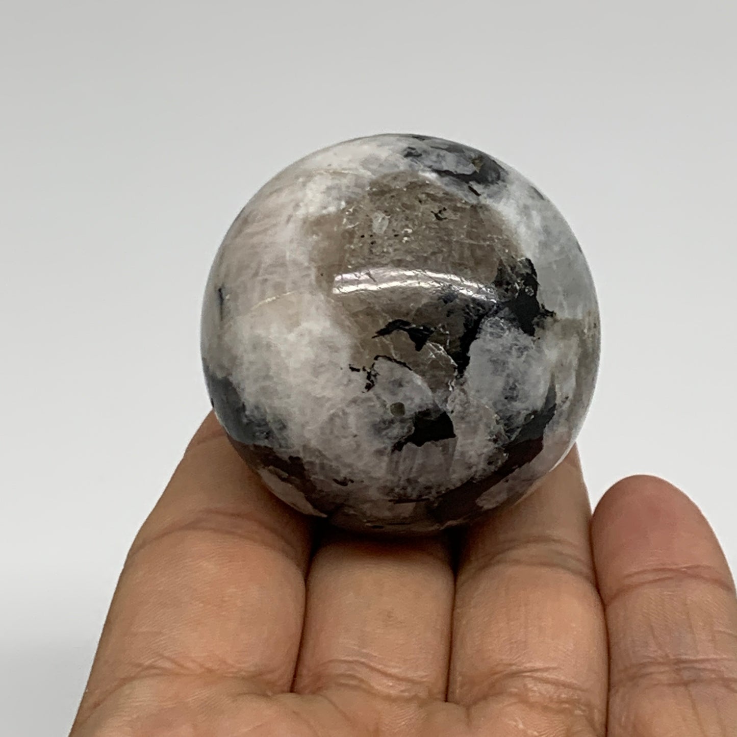 126.4g, 1.7"(44mm), Natural Rainbow Moonstone Sphere Ball Gemstone, B35169