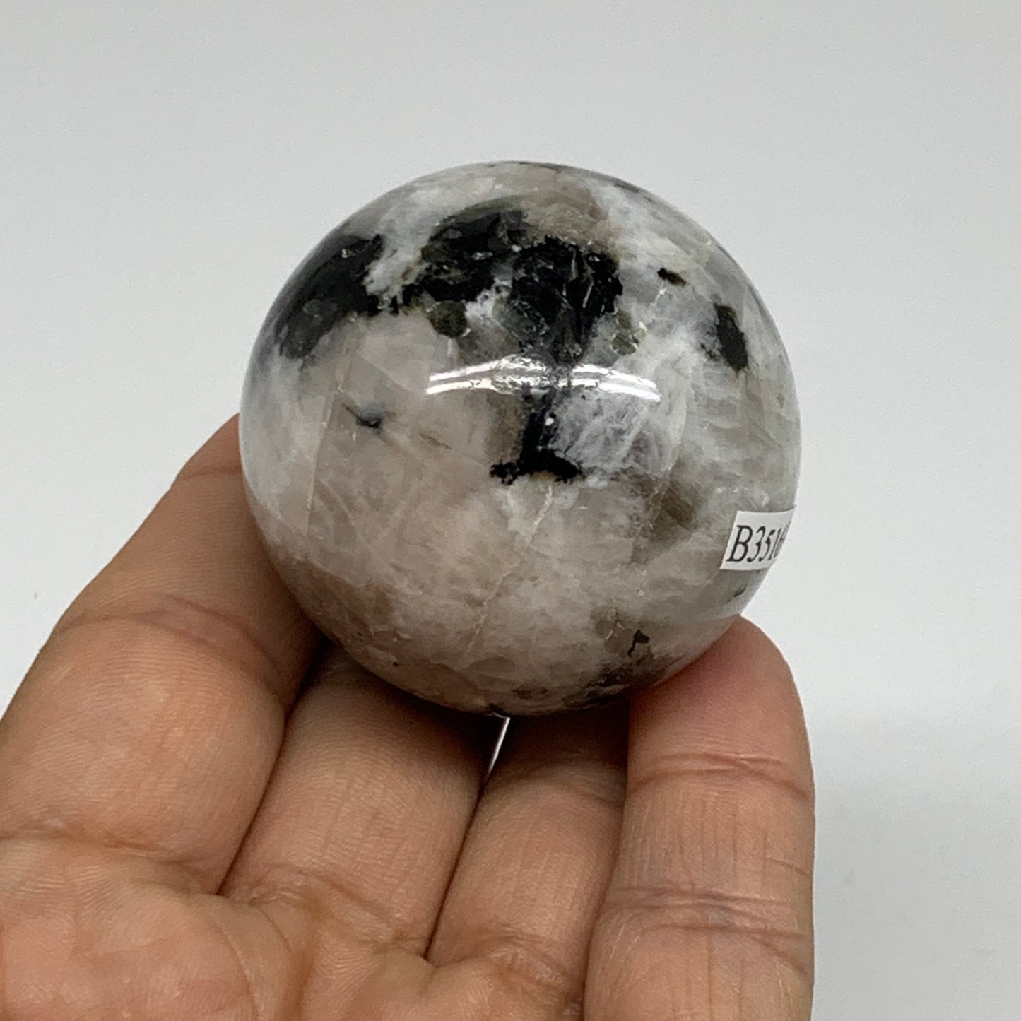 126.4g, 1.7"(44mm), Natural Rainbow Moonstone Sphere Ball Gemstone, B35169