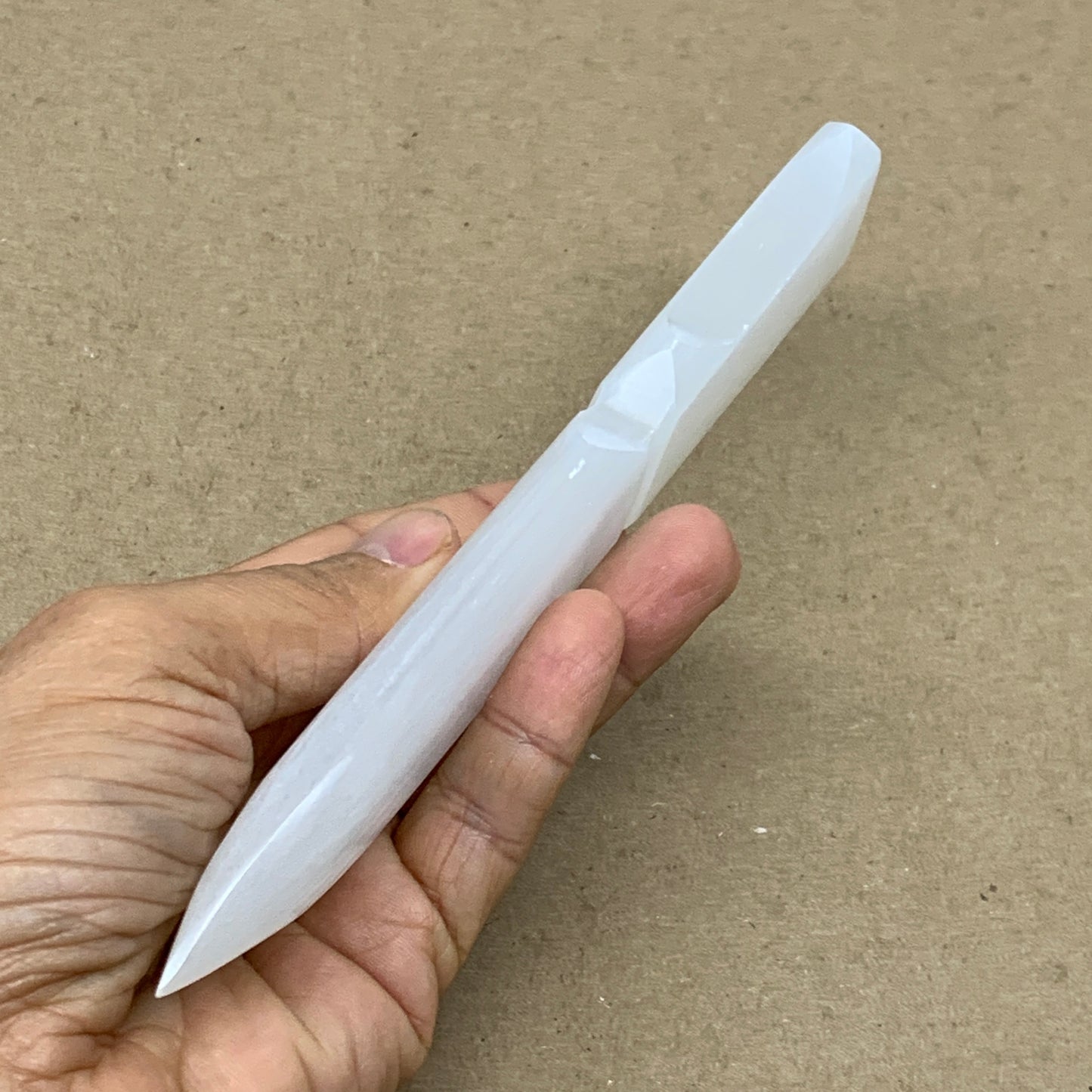 123g, 7.5"x1.3"x0.5", Natural Selenite Crystal Dagger (Satin Spar), B36903
