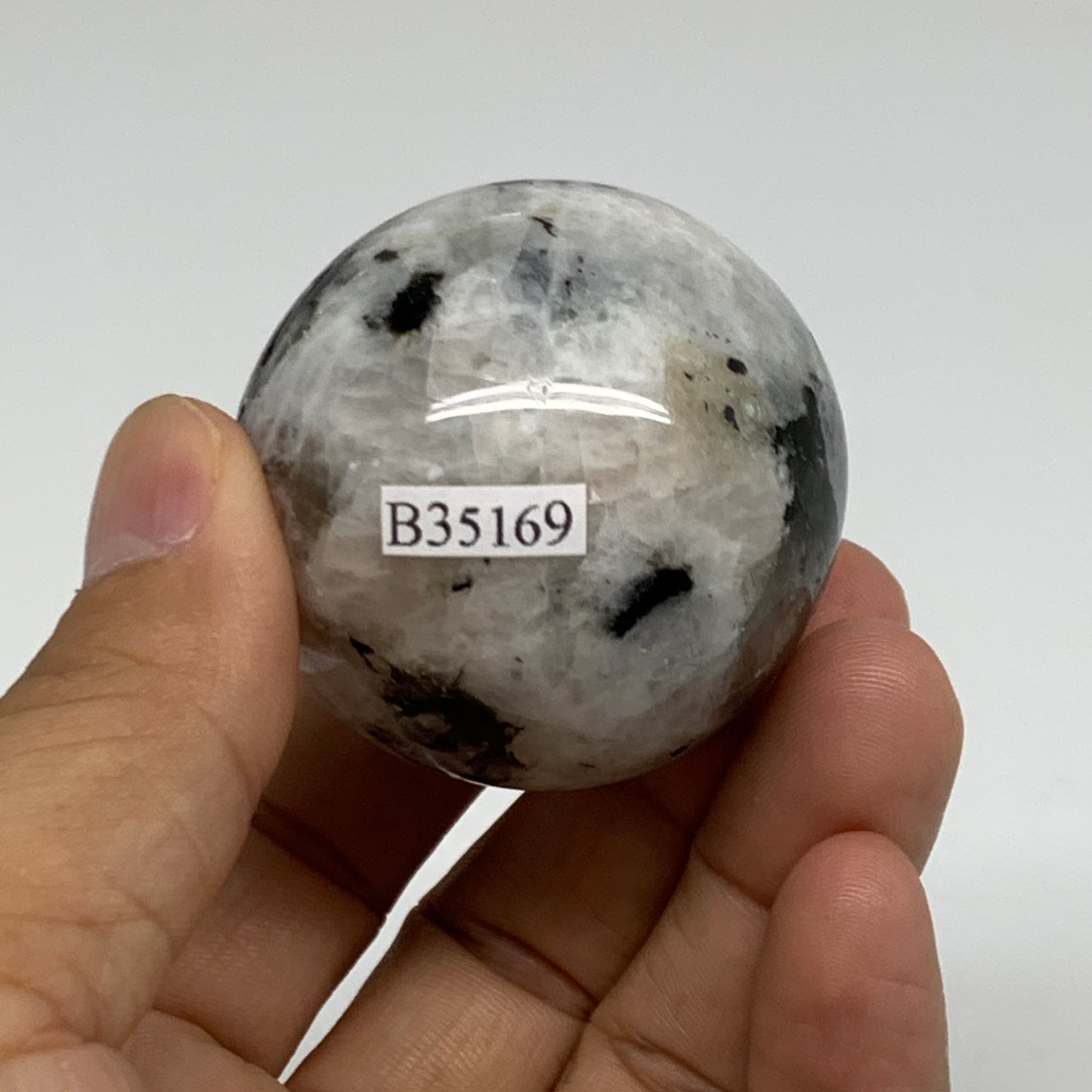 126.4g, 1.7"(44mm), Natural Rainbow Moonstone Sphere Ball Gemstone, B35169