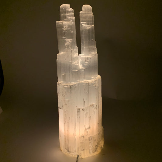 11.7 lbs, 15.5"x5.2"x4.1" Rough Selenite (Satin Spar) Lamp Tower W/Chord, B35832