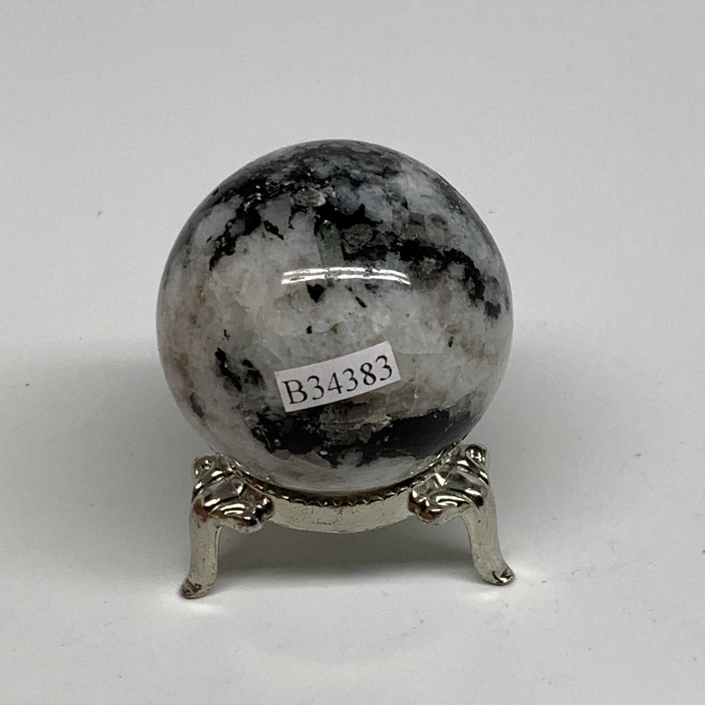 112g, 1.7"(43mm), Natural Rainbow Moonstone Sphere Ball Gemstone, B34383