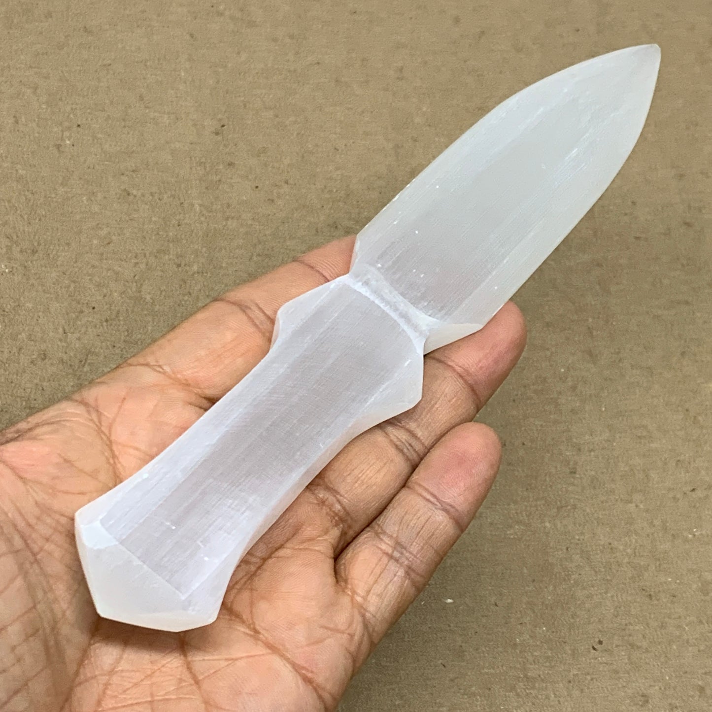 123g, 7.5"x1.3"x0.5", Natural Selenite Crystal Dagger (Satin Spar), B36903