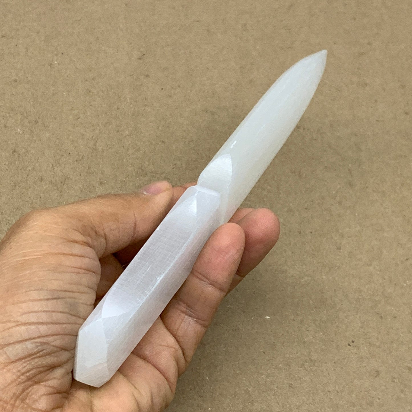123g, 7.5"x1.3"x0.5", Natural Selenite Crystal Dagger (Satin Spar), B36903
