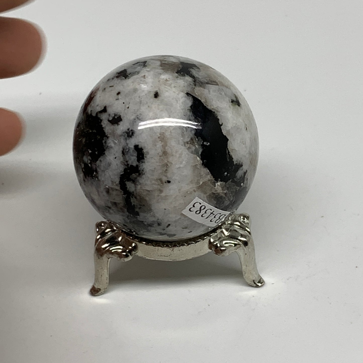 112g, 1.7"(43mm), Natural Rainbow Moonstone Sphere Ball Gemstone, B34383