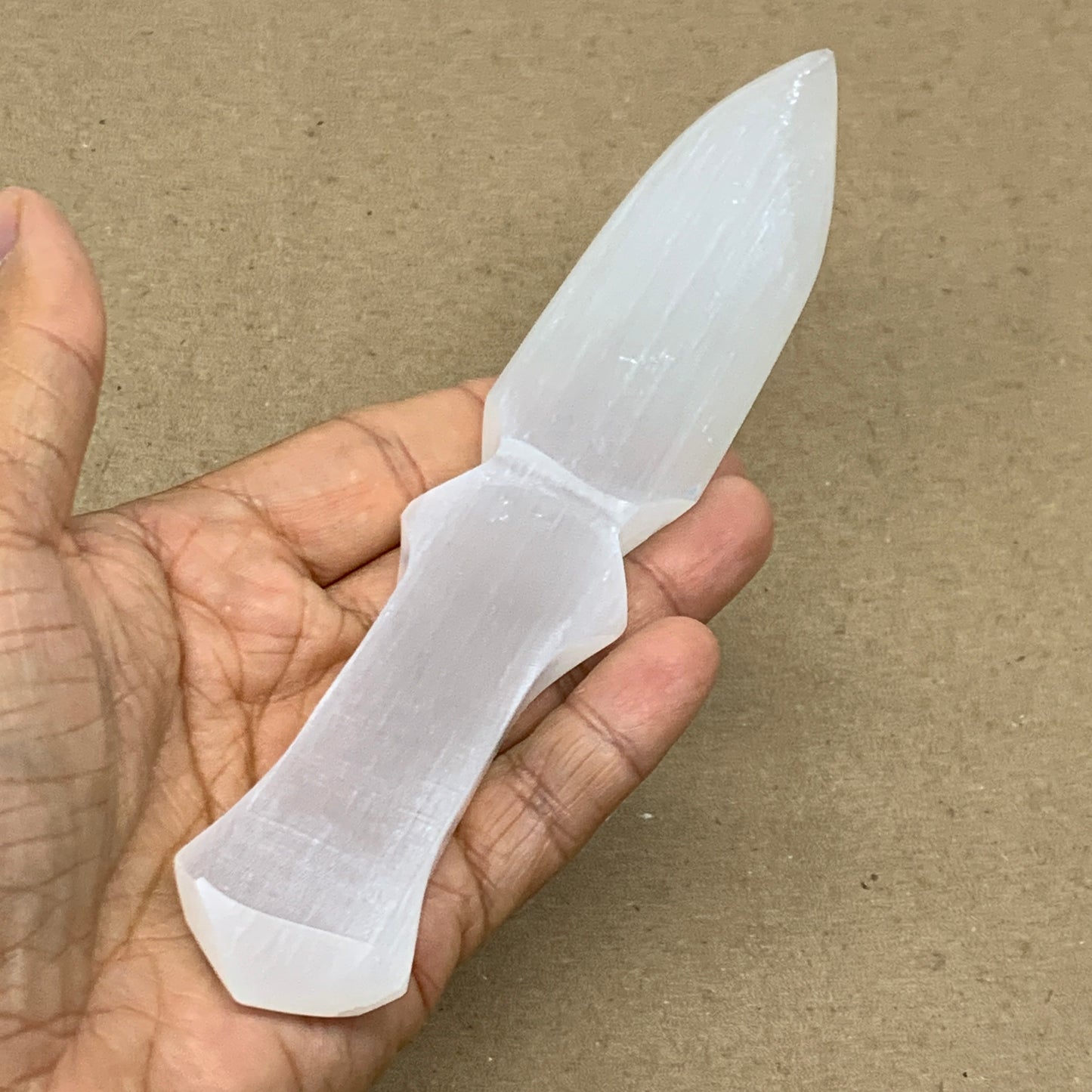 123g, 7.5"x1.3"x0.5", Natural Selenite Crystal Dagger (Satin Spar), B36903