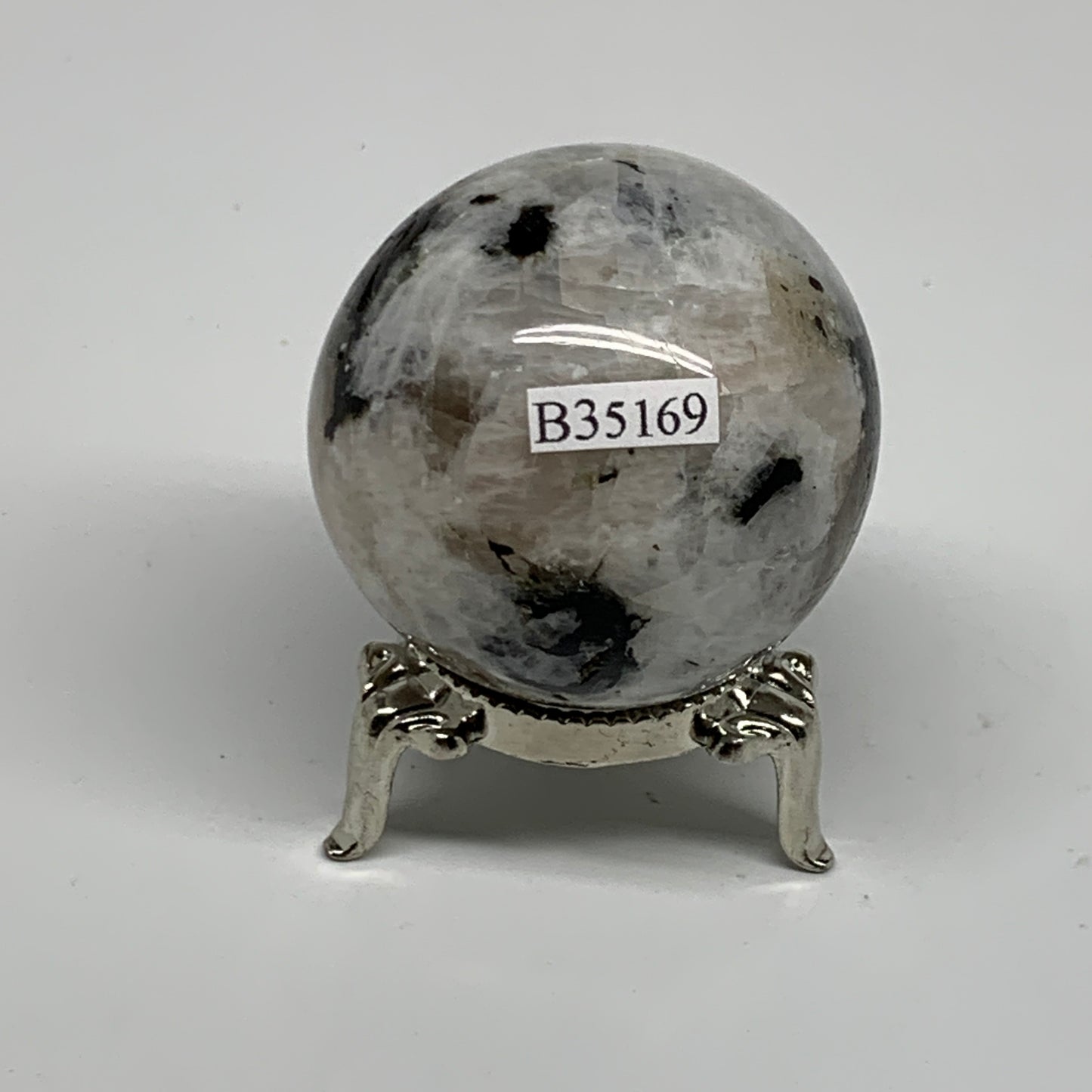 126.4g, 1.7"(44mm), Natural Rainbow Moonstone Sphere Ball Gemstone, B35169