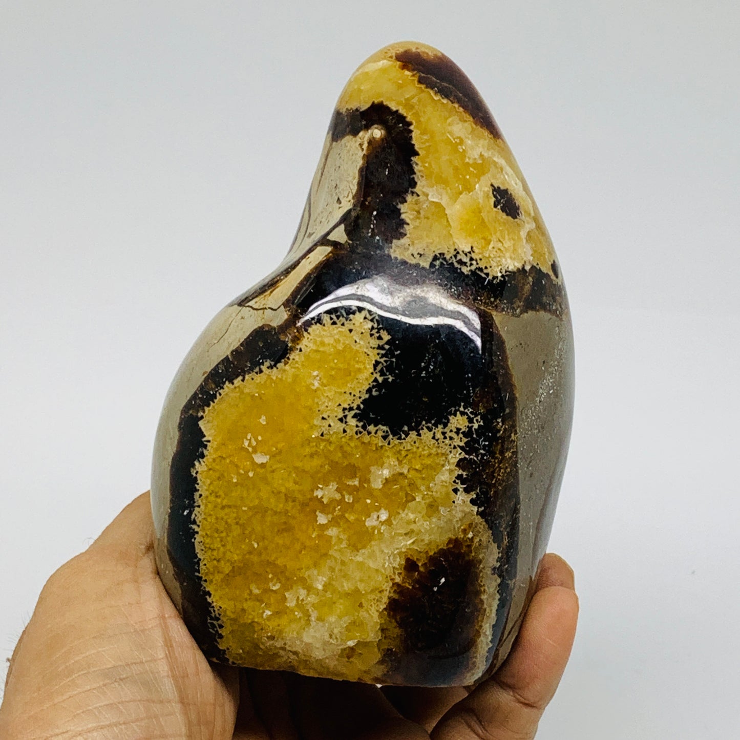 1.8 lbs, 4.7"x3.1"x2.6", Septarian Nodules Freeform Polished Crystal, B37393