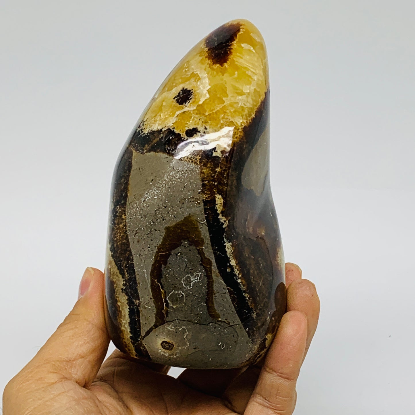 1.8 lbs, 4.7"x3.1"x2.6", Septarian Nodules Freeform Polished Crystal, B37393