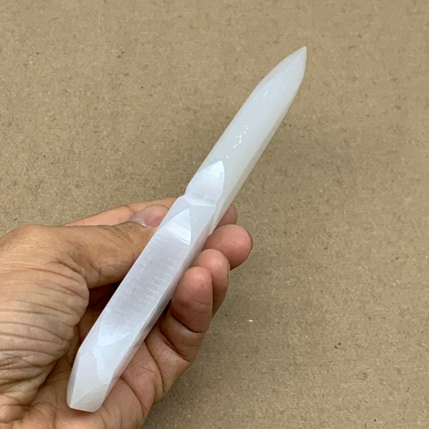 123g, 7.5"x1.3"x0.5", Natural Selenite Crystal Dagger (Satin Spar), B36903