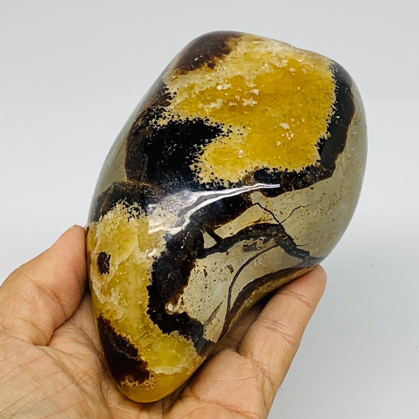 1.8 lbs, 4.7"x3.1"x2.6", Septarian Nodules Freeform Polished Crystal, B37393