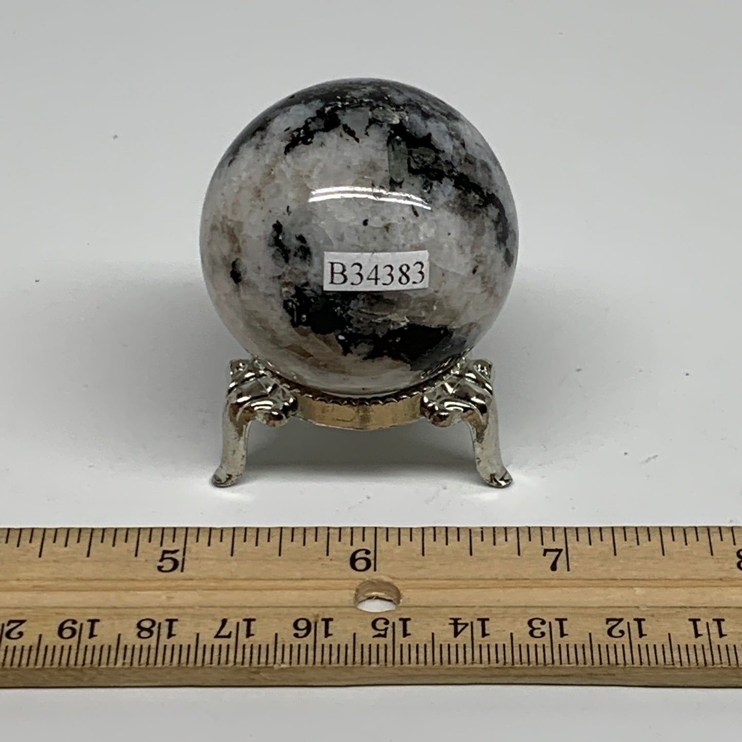 112g, 1.7"(43mm), Natural Rainbow Moonstone Sphere Ball Gemstone, B34383