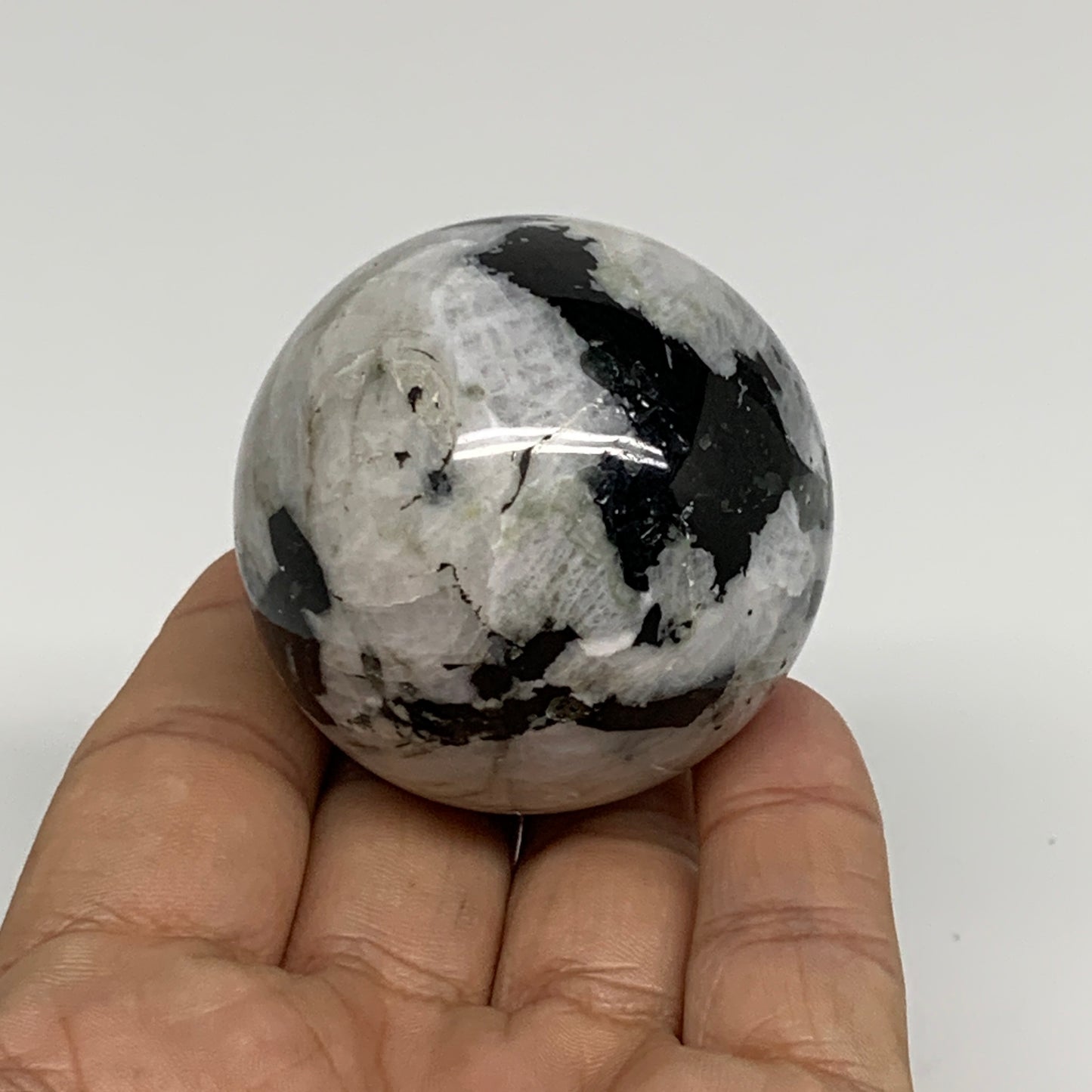 158.9g, 1.9"(48mm), Natural Rainbow Moonstone Sphere Ball Gemstone, B34384