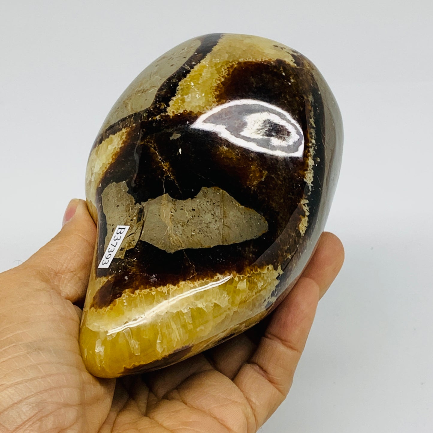 1.8 lbs, 4.7"x3.1"x2.6", Septarian Nodules Freeform Polished Crystal, B37393