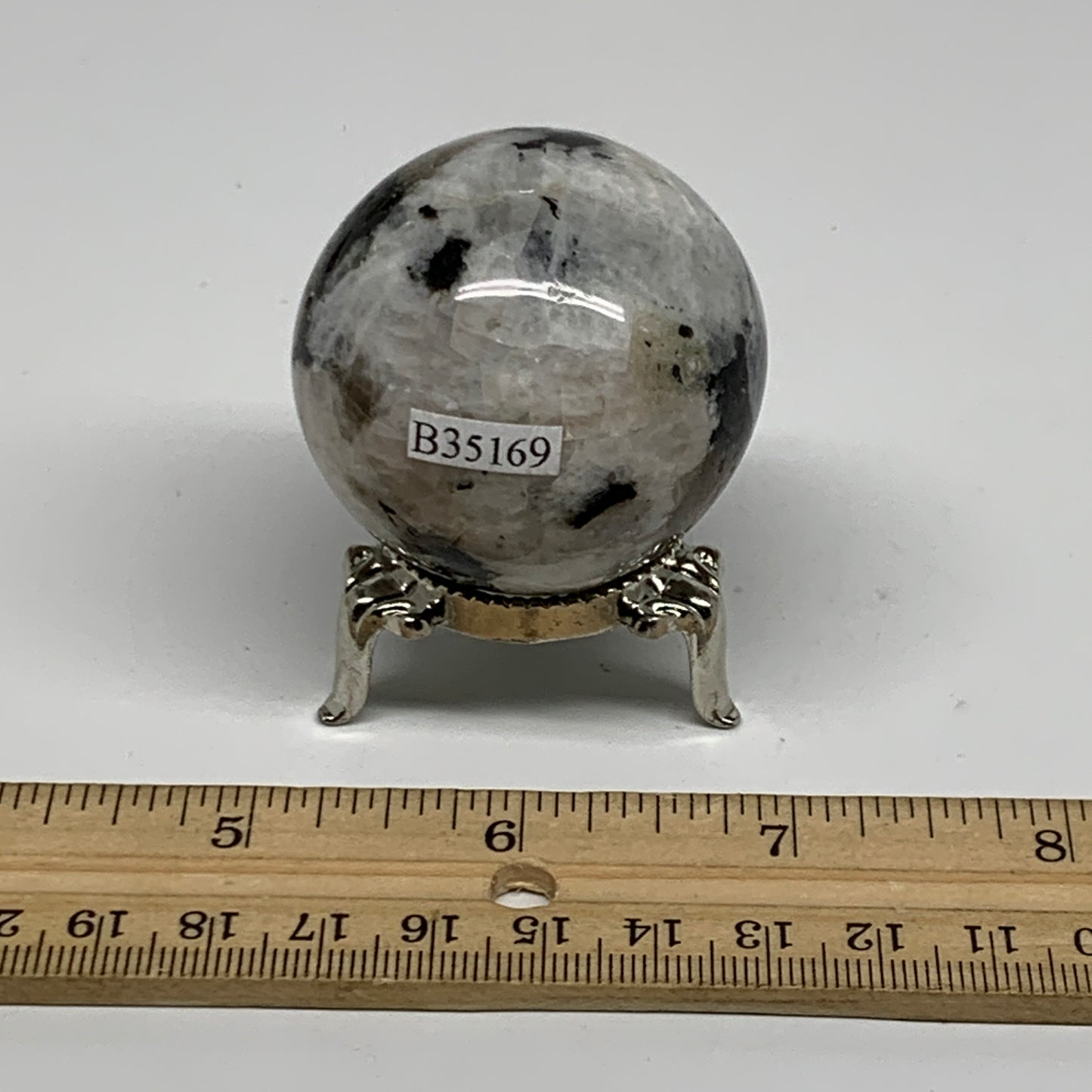 126.4g, 1.7"(44mm), Natural Rainbow Moonstone Sphere Ball Gemstone, B35169