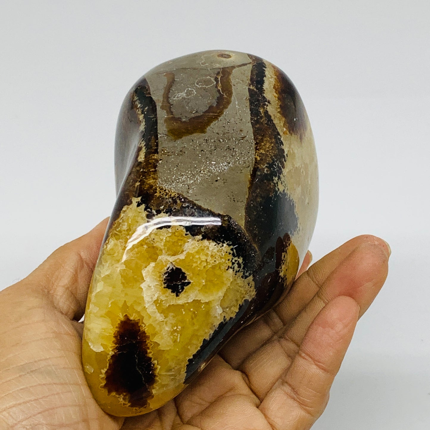 1.8 lbs, 4.7"x3.1"x2.6", Septarian Nodules Freeform Polished Crystal, B37393