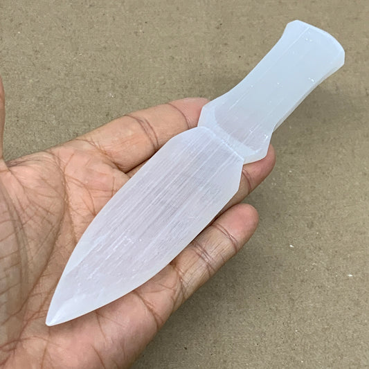 106g, 7.5"x1.3"x0.4", Natural Selenite Crystal Dagger (Satin Spar), B36904