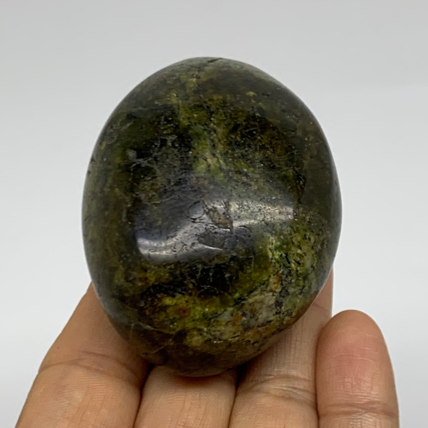 133.6g, 2.6"x1.9"x1.4", Green Opal Crystal PalmStone Polished Reiki, B38247