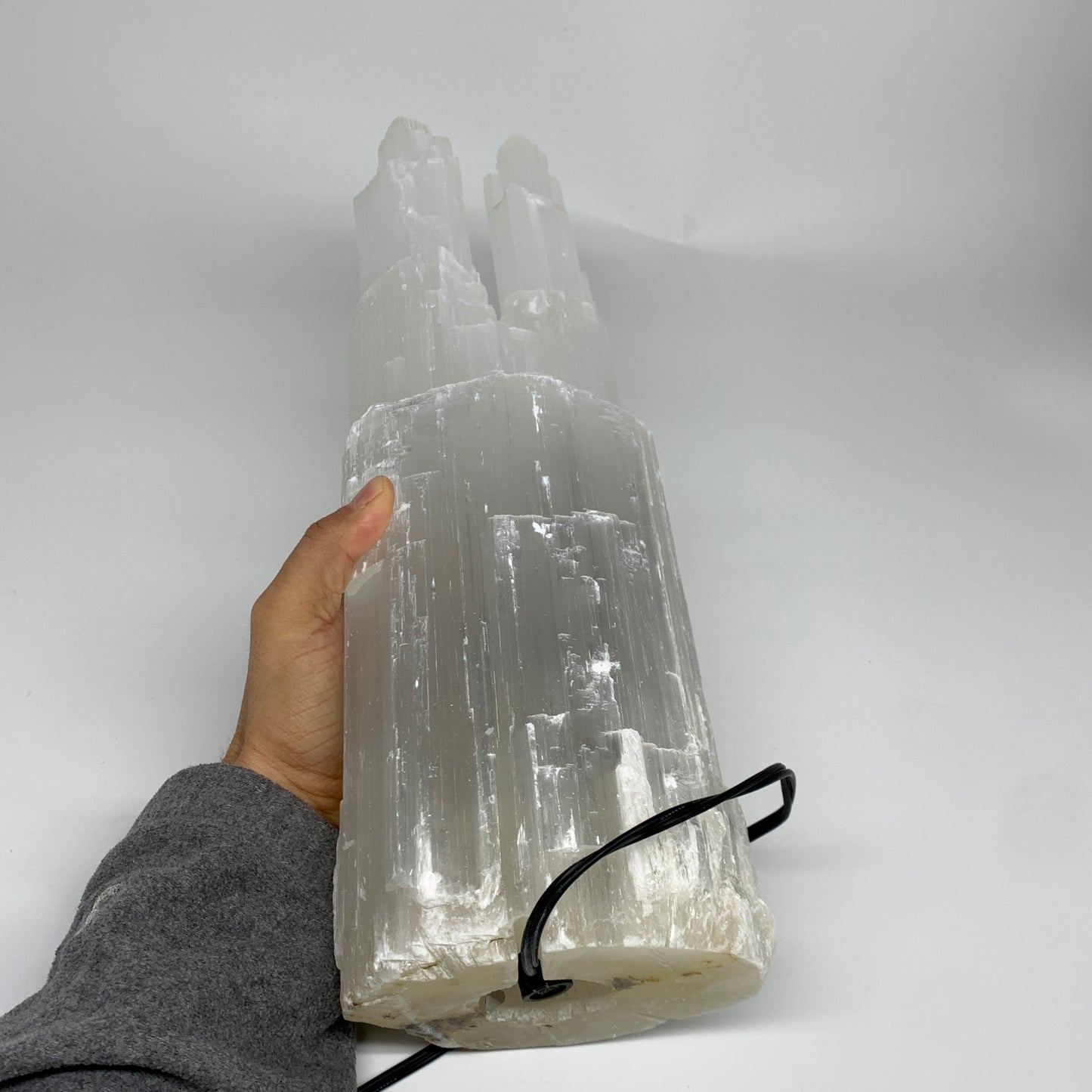 11.7 lbs, 15.5"x5.2"x4.1" Rough Selenite (Satin Spar) Lamp Tower W/Chord, B35832