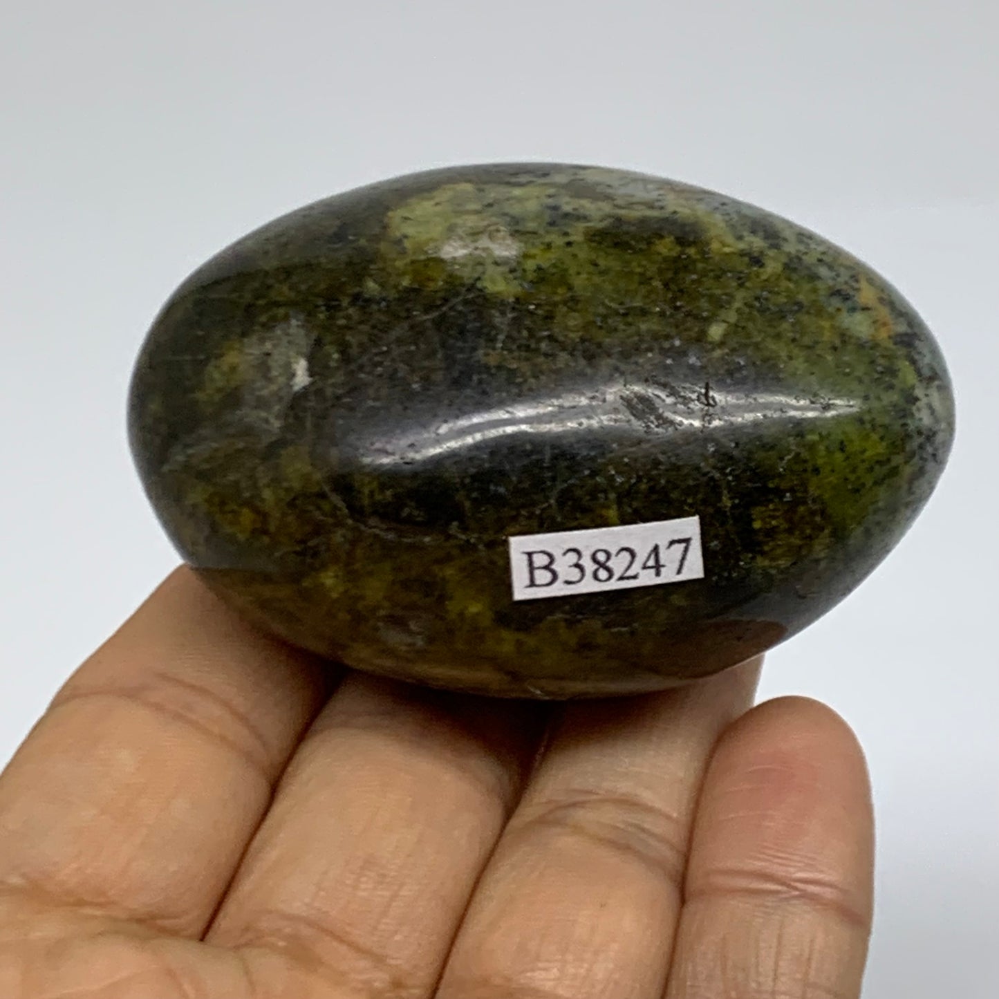 133.6g, 2.6"x1.9"x1.4", Green Opal Crystal PalmStone Polished Reiki, B38247
