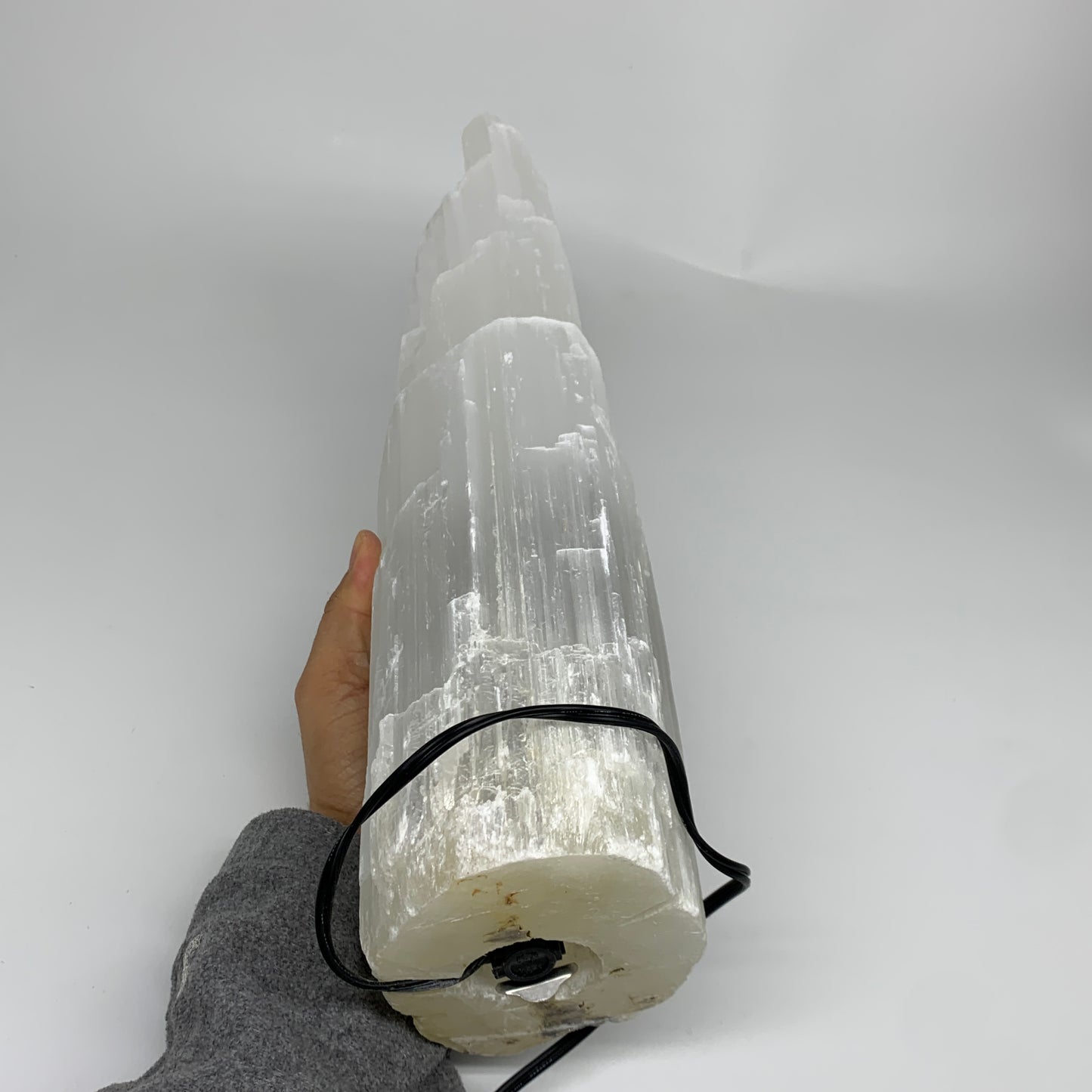 11.7 lbs, 15.5"x5.2"x4.1" Rough Selenite (Satin Spar) Lamp Tower W/Chord, B35832