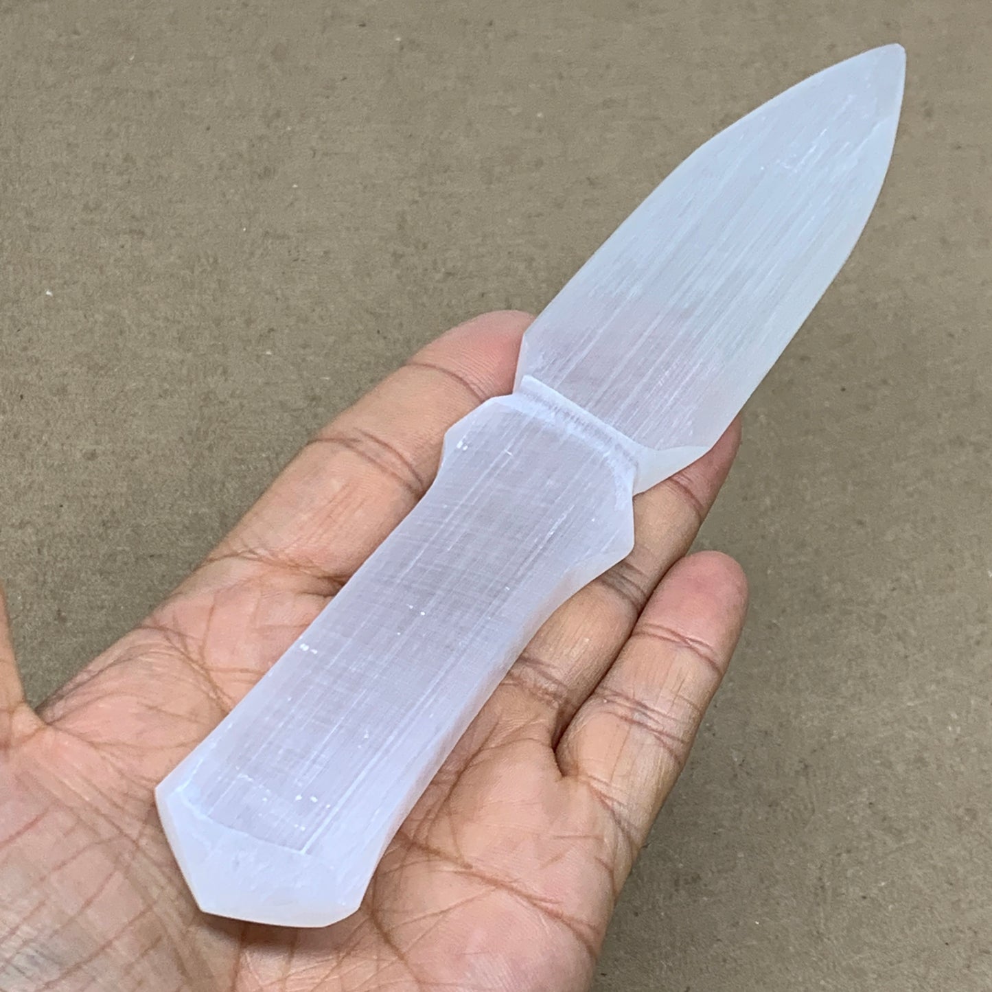 106g, 7.5"x1.3"x0.4", Natural Selenite Crystal Dagger (Satin Spar), B36904
