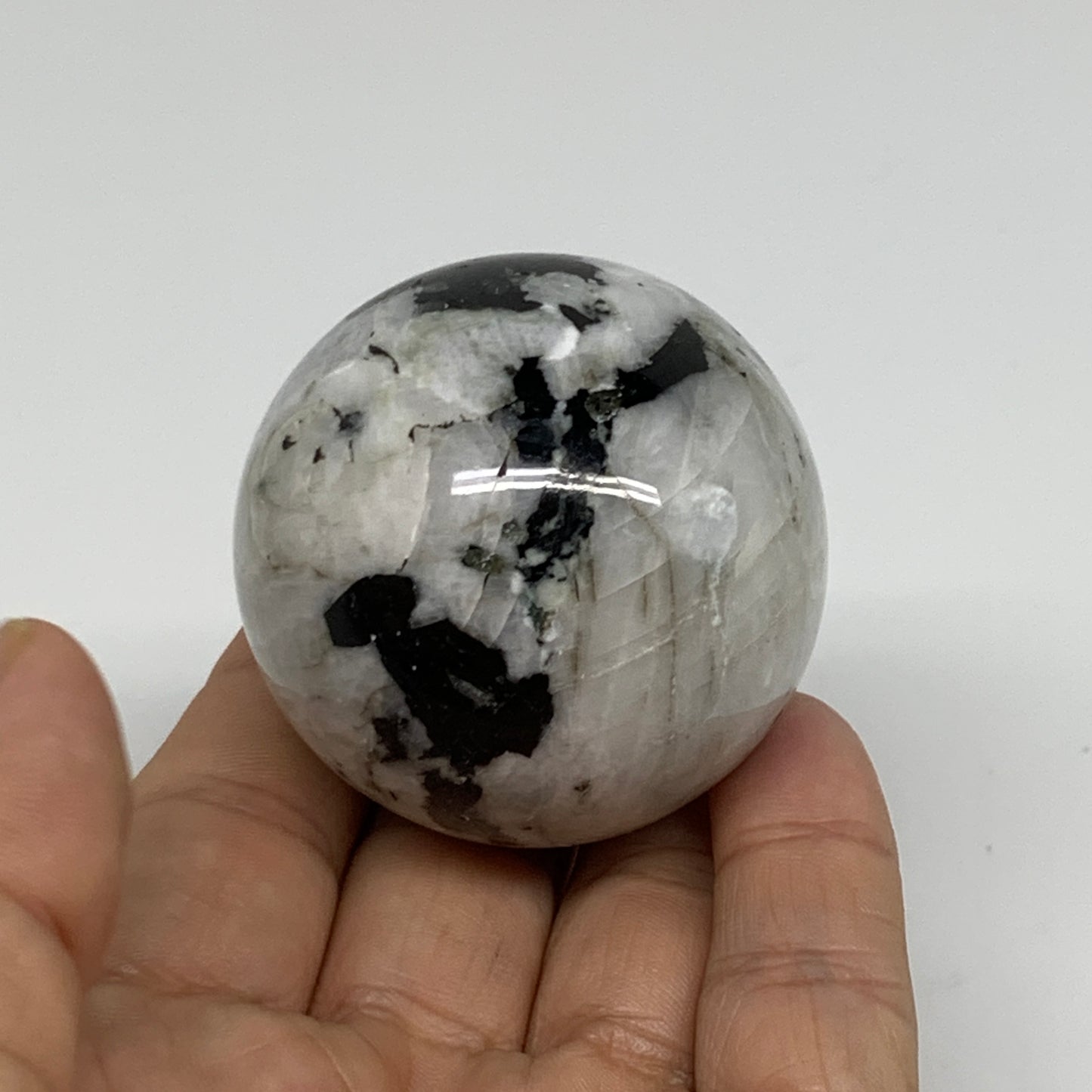 158.9g, 1.9"(48mm), Natural Rainbow Moonstone Sphere Ball Gemstone, B34384