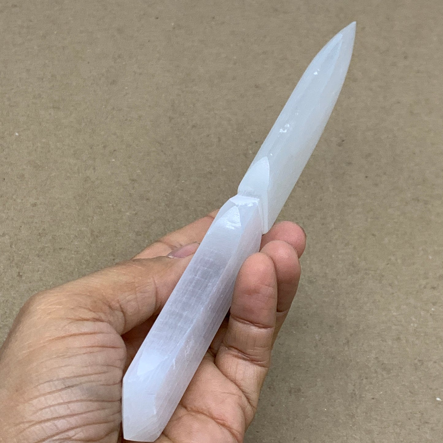 106g, 7.5"x1.3"x0.4", Natural Selenite Crystal Dagger (Satin Spar), B36904