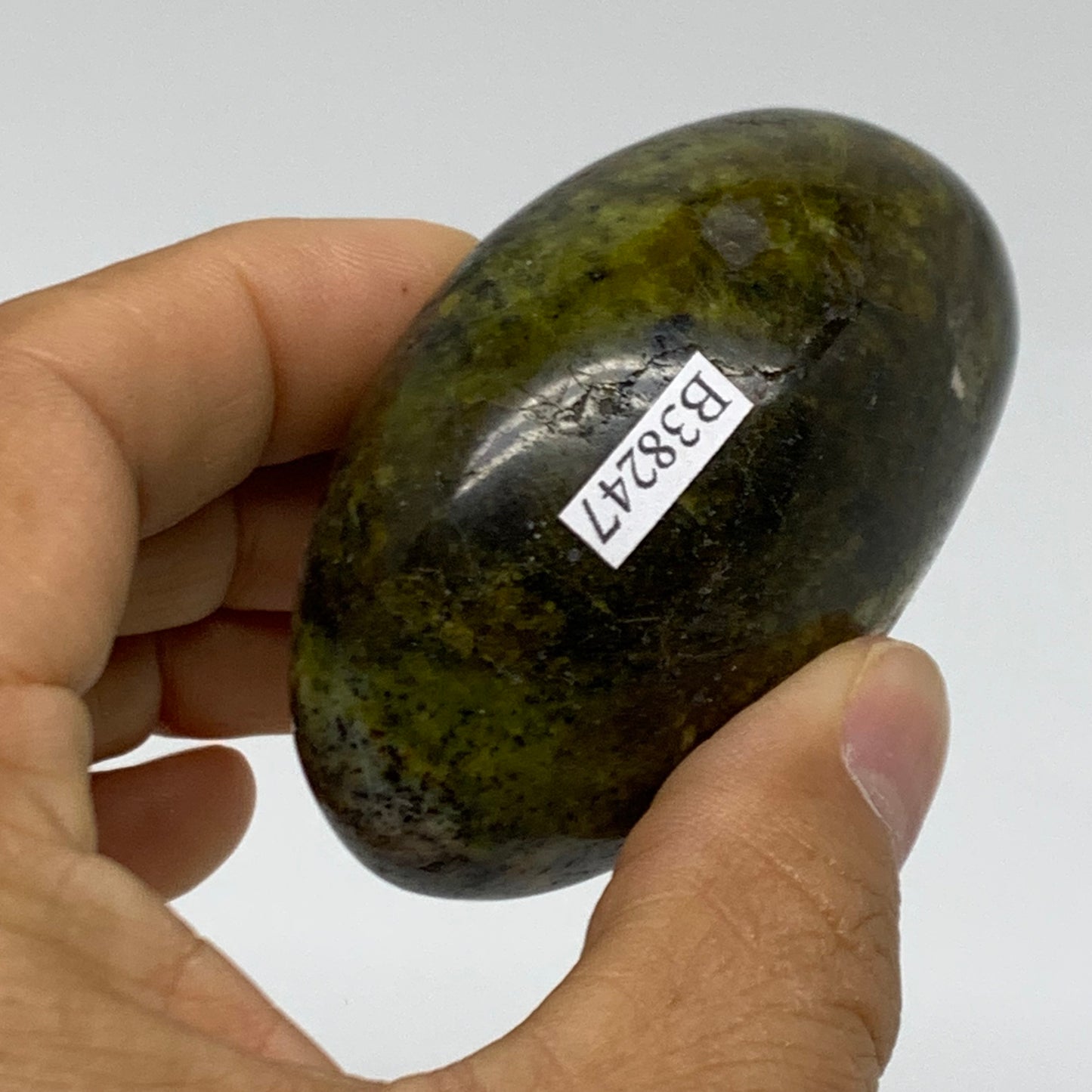 133.6g, 2.6"x1.9"x1.4", Green Opal Crystal PalmStone Polished Reiki, B38247