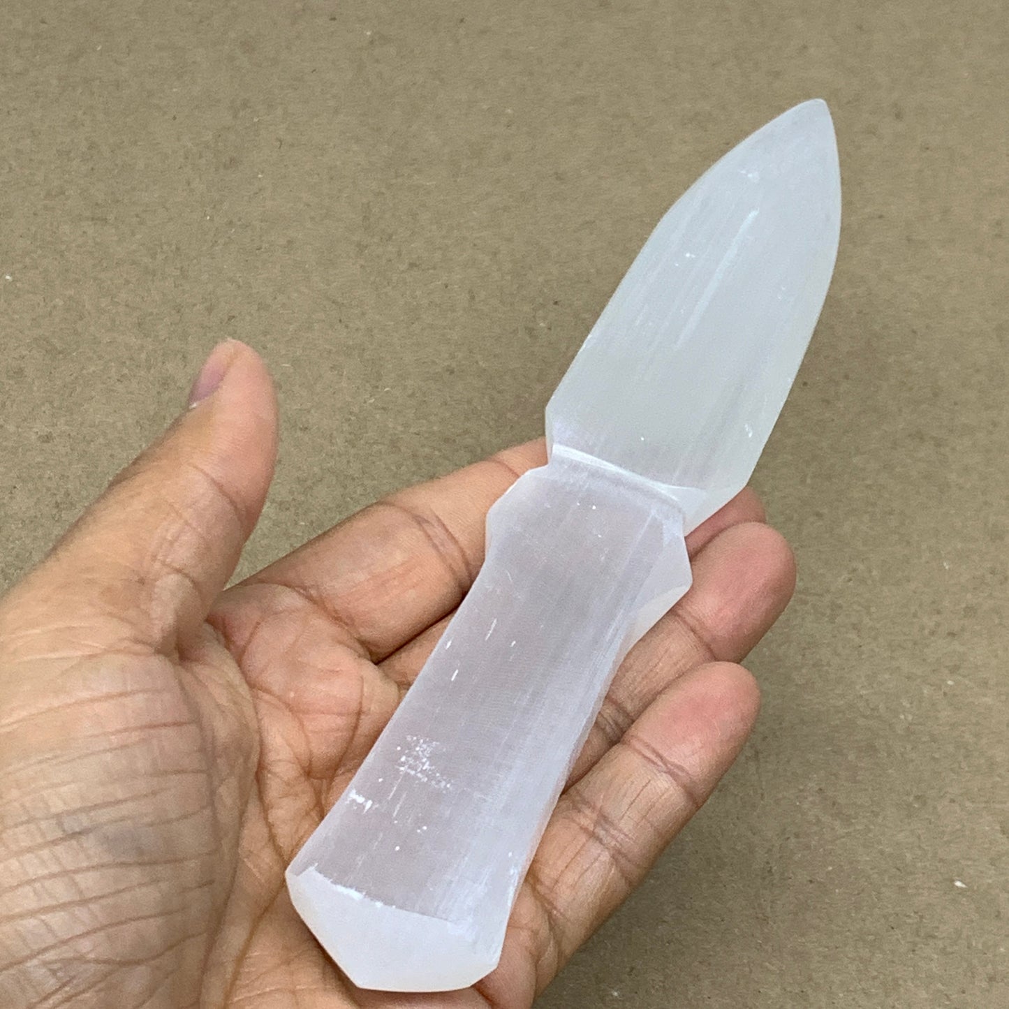 106g, 7.5"x1.3"x0.4", Natural Selenite Crystal Dagger (Satin Spar), B36904