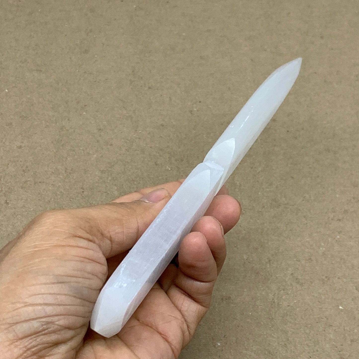 106g, 7.5"x1.3"x0.4", Natural Selenite Crystal Dagger (Satin Spar), B36904