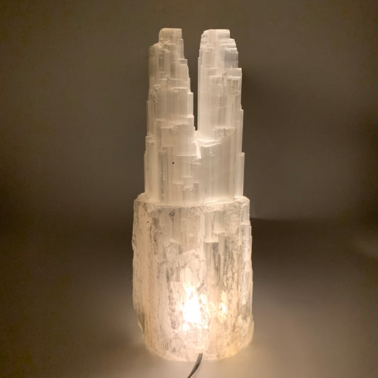 11 lbs, 13.7"x5.3"x3.7" Rough Selenite (Satin Spar) Lamp Tower W/Chord, B35833
