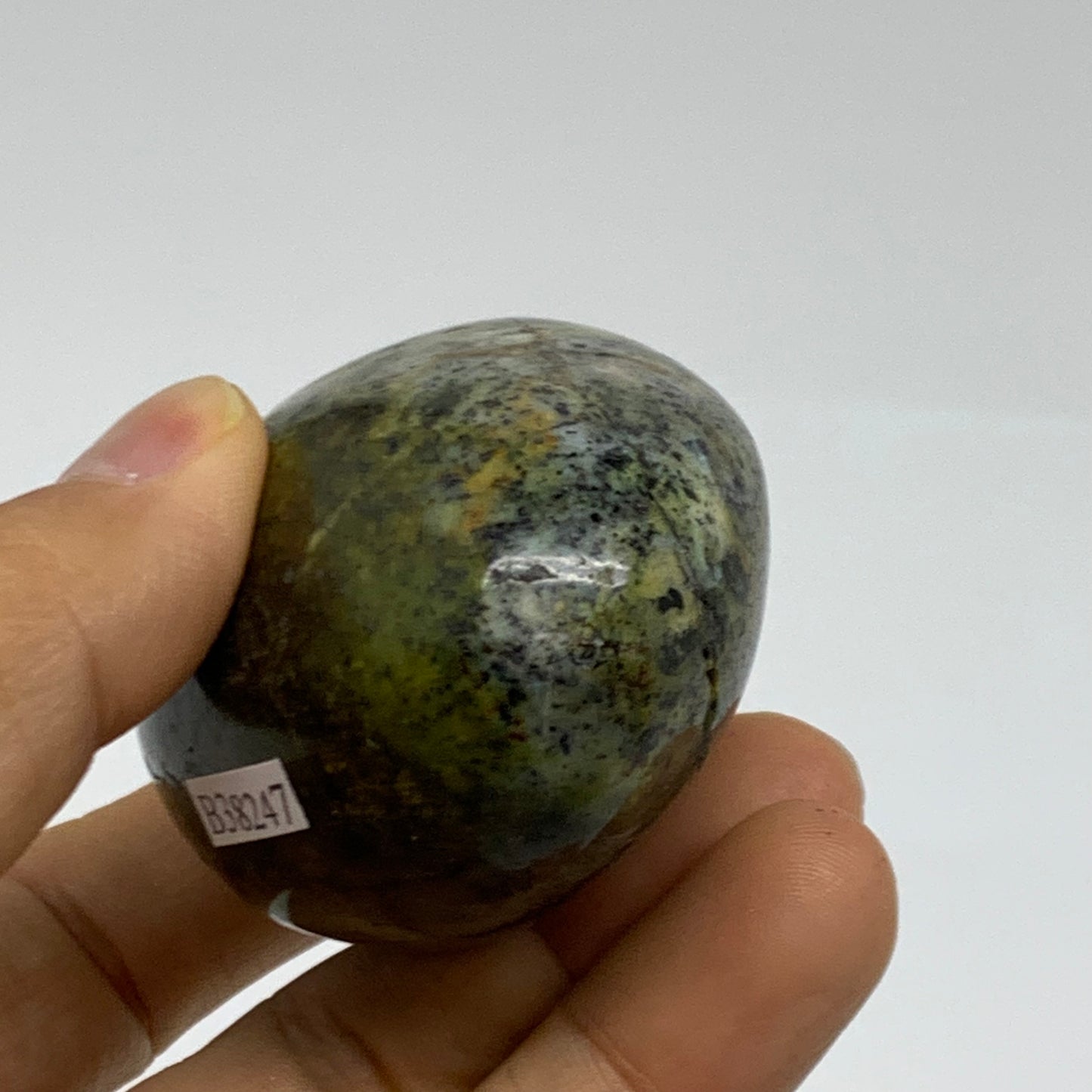 133.6g, 2.6"x1.9"x1.4", Green Opal Crystal PalmStone Polished Reiki, B38247