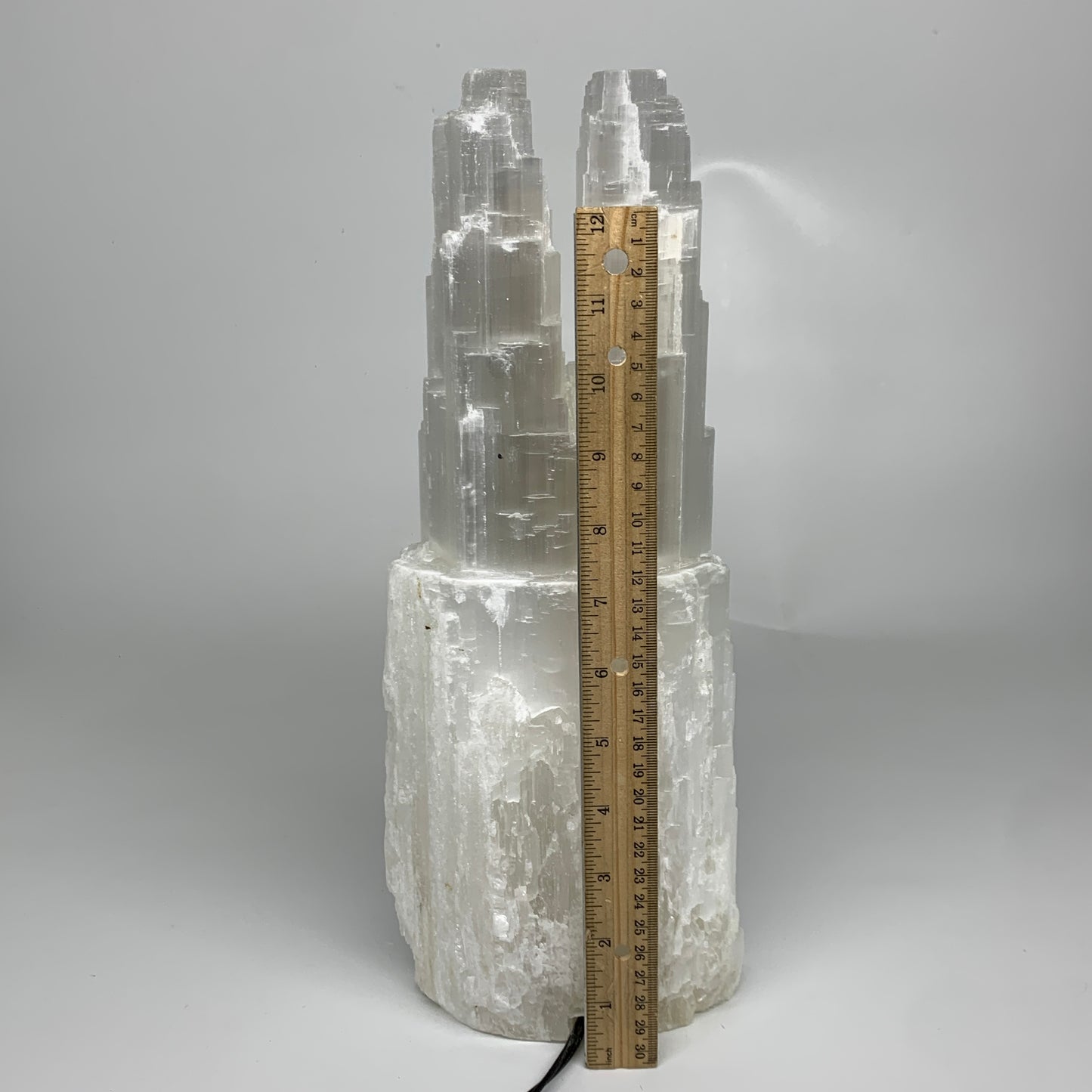 11 lbs, 13.7"x5.3"x3.7" Rough Selenite (Satin Spar) Lamp Tower W/Chord, B35833