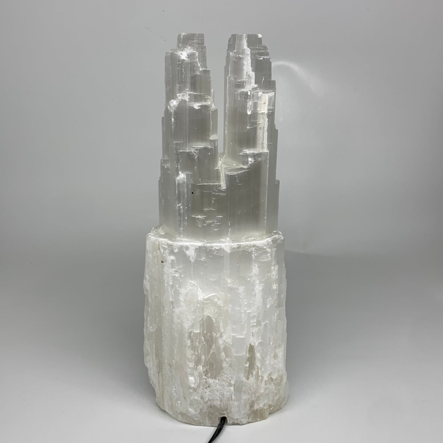 11 lbs, 13.7"x5.3"x3.7" Rough Selenite (Satin Spar) Lamp Tower W/Chord, B35833