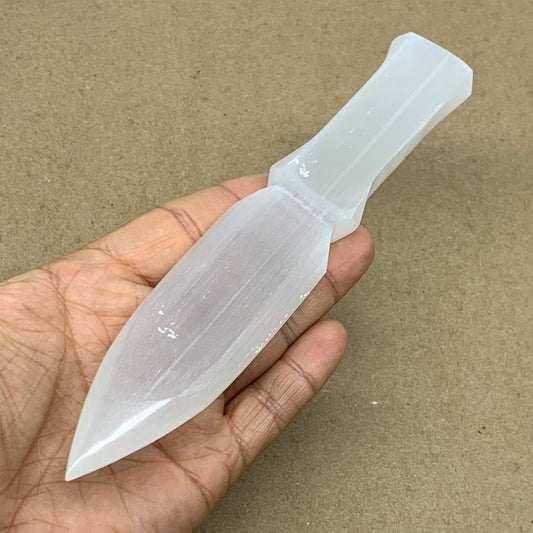 146g, 7.5"x1.3"x0.6", Natural Selenite Crystal Dagger (Satin Spar), B36905
