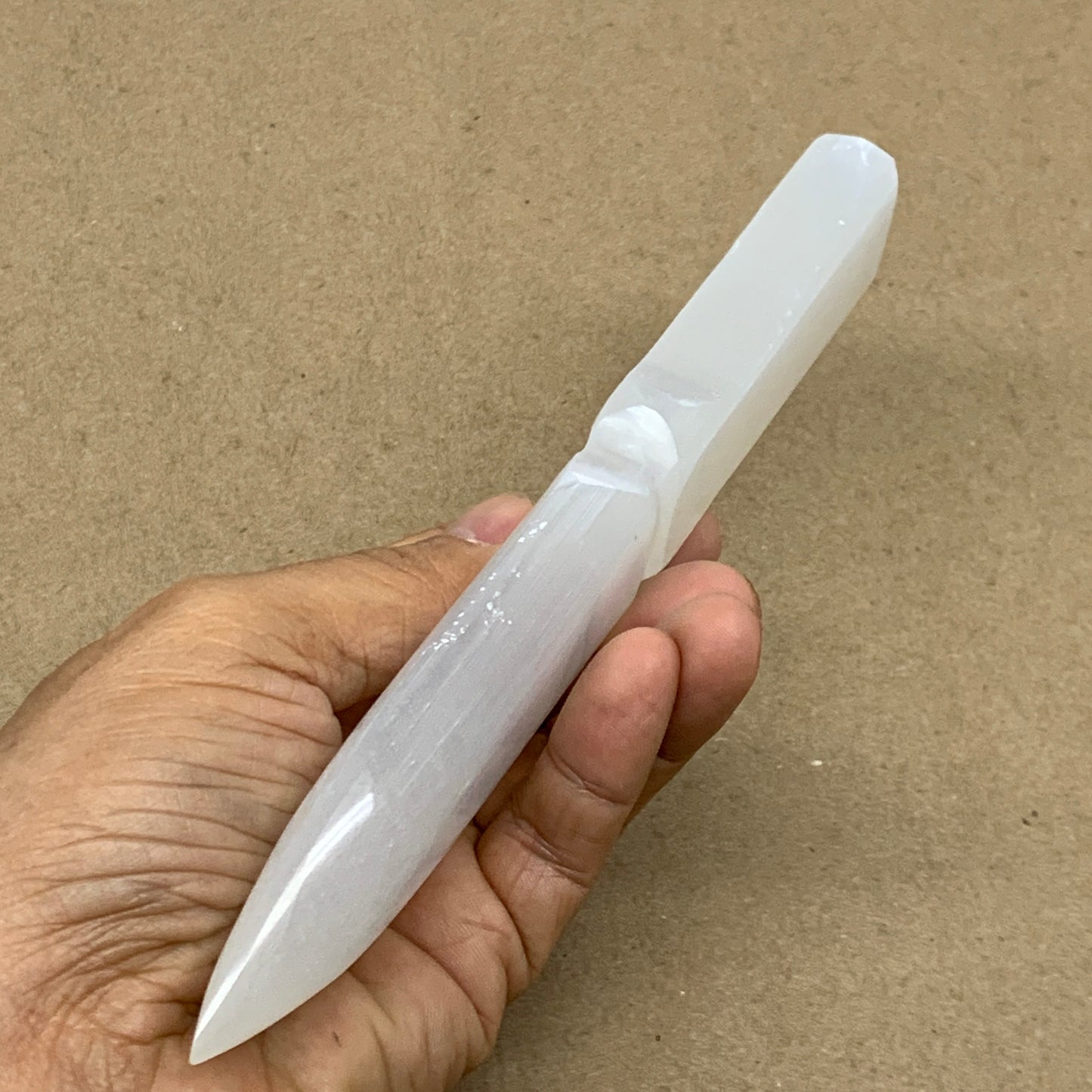 146g, 7.5"x1.3"x0.6", Natural Selenite Crystal Dagger (Satin Spar), B36905