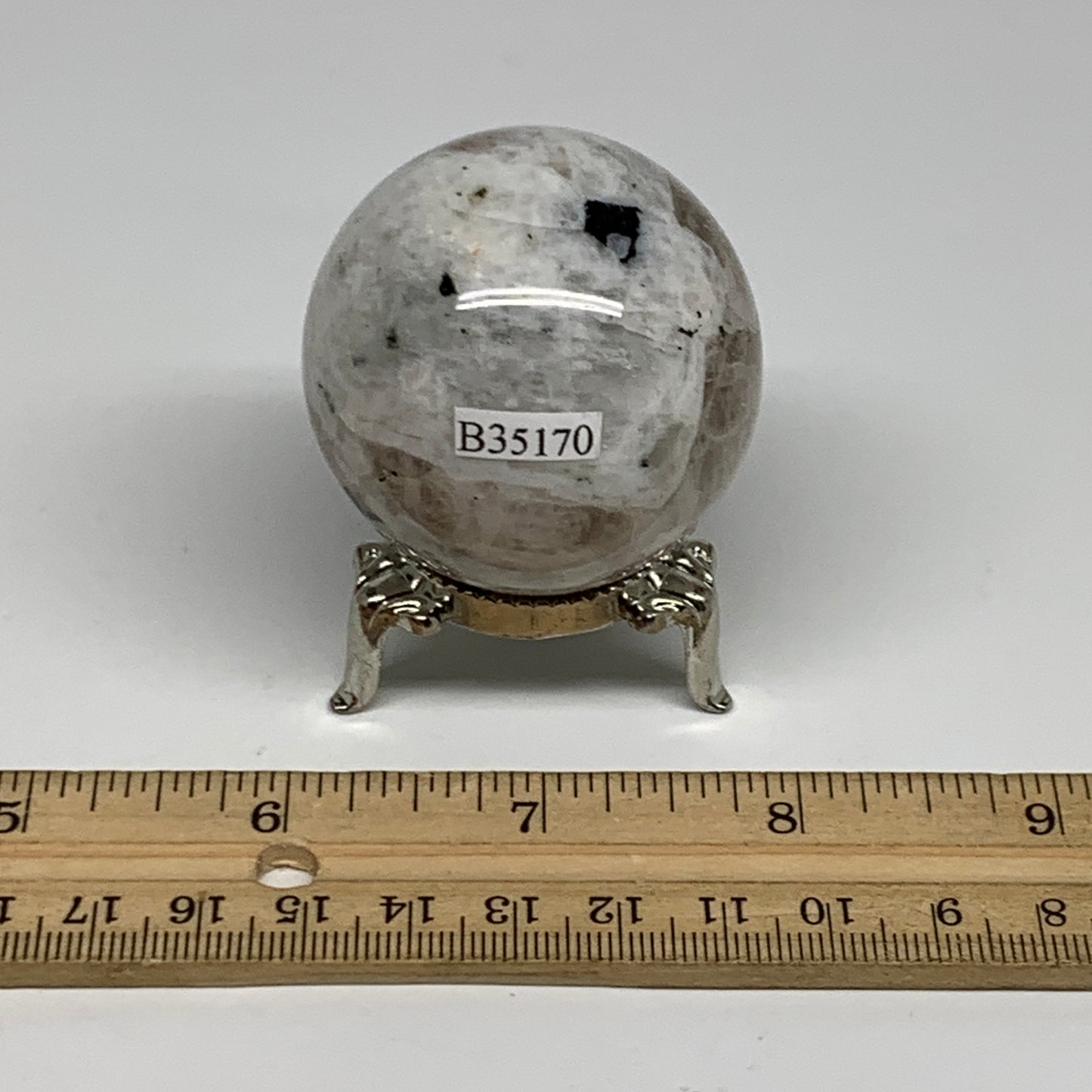 139.9g, 1.8"(46mm), Natural Rainbow Moonstone Sphere Ball Gemstone, B35170